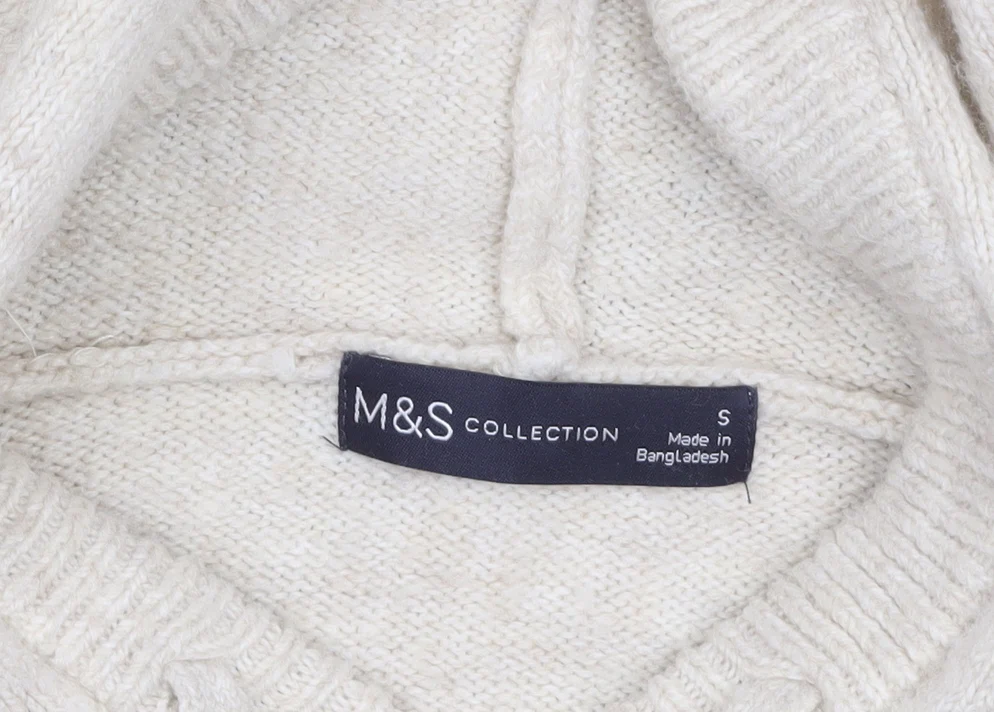 Marks and Spencer Women’s Beige Striped Hooded Knit Jumper Size S - Image 5