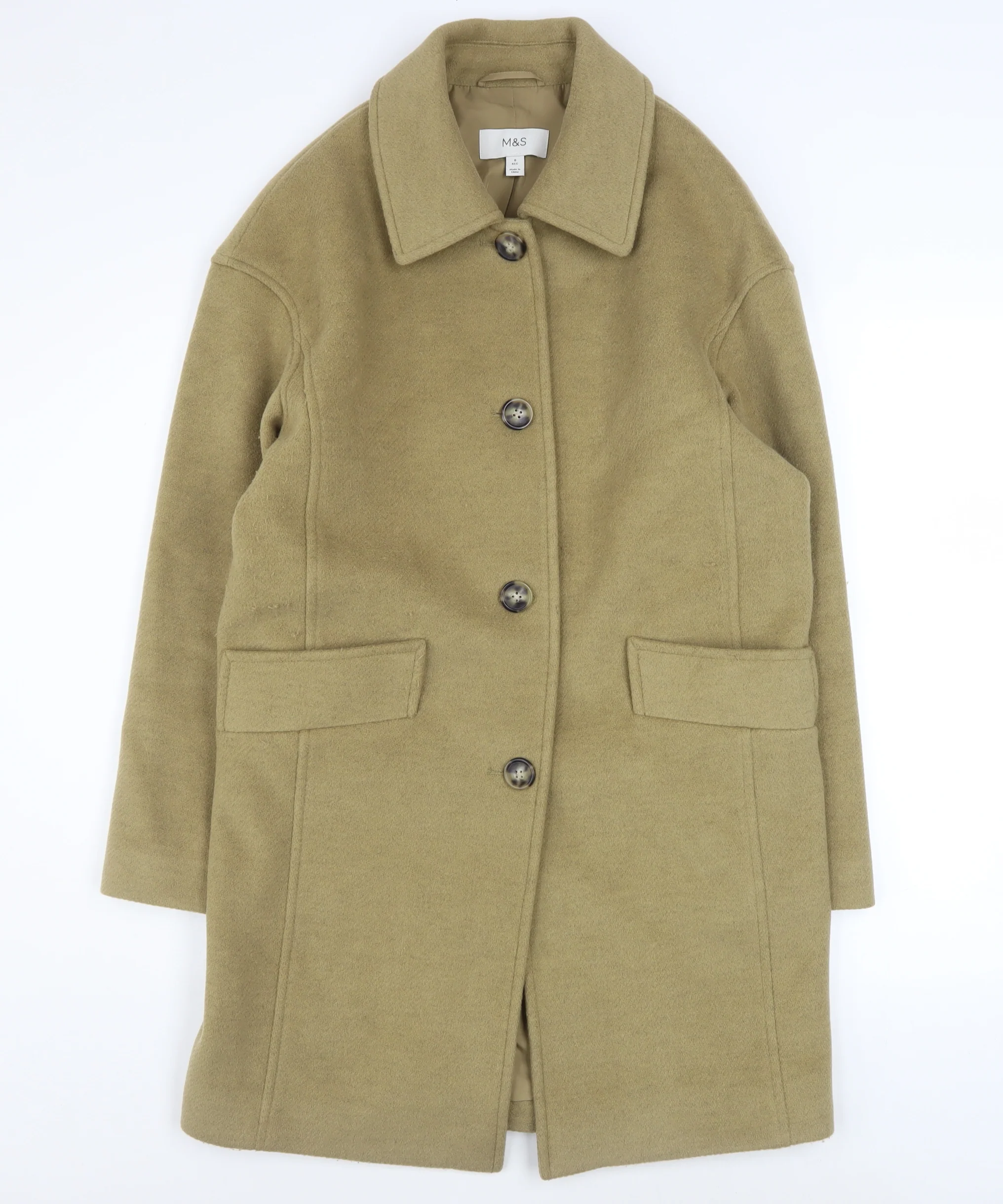 Marks and Spencer Women’s Beige Wool Blend Mid-Length Coat Size 8