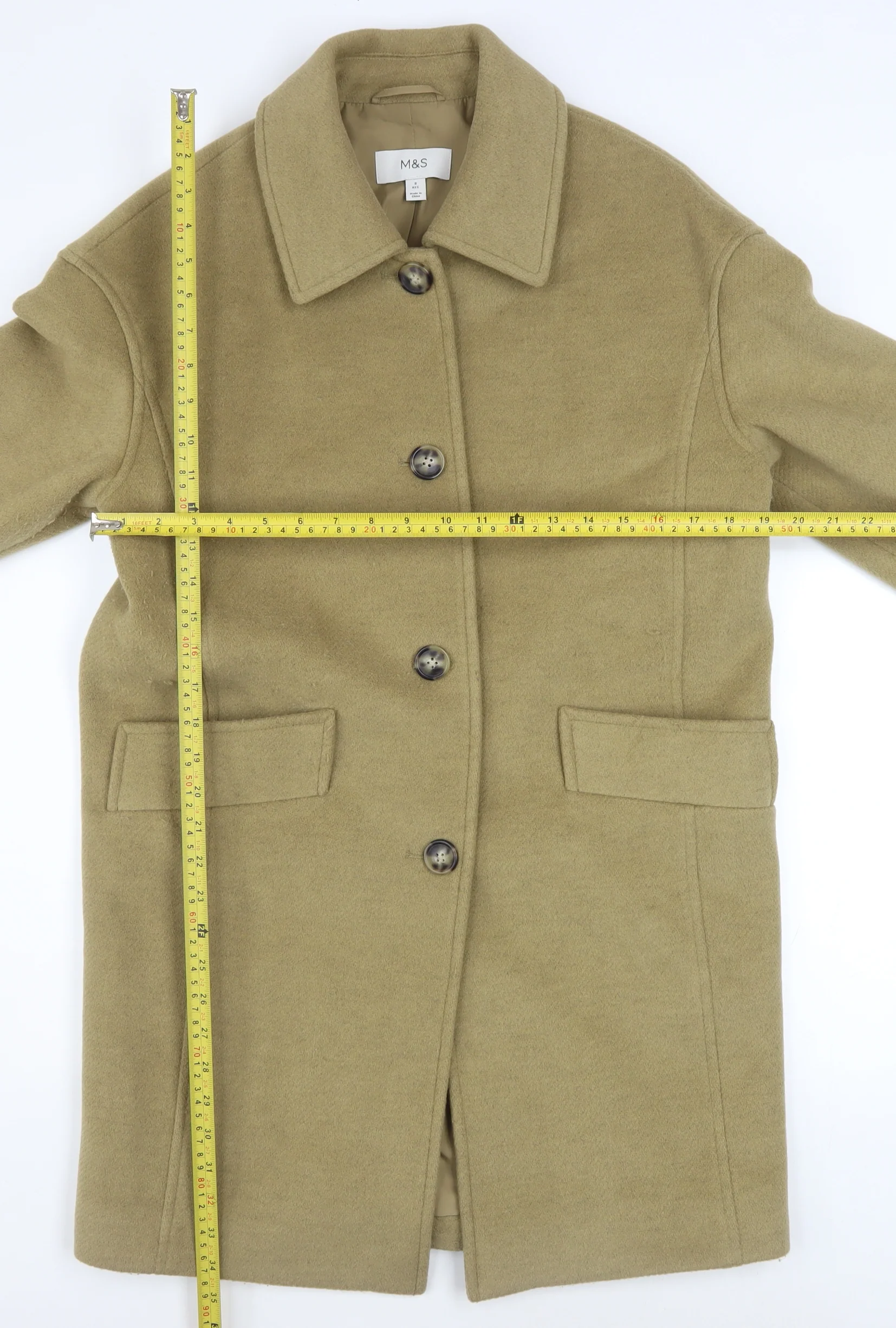 Marks and Spencer Women’s Beige Wool Blend Mid-Length Coat Size 8 - Image 2