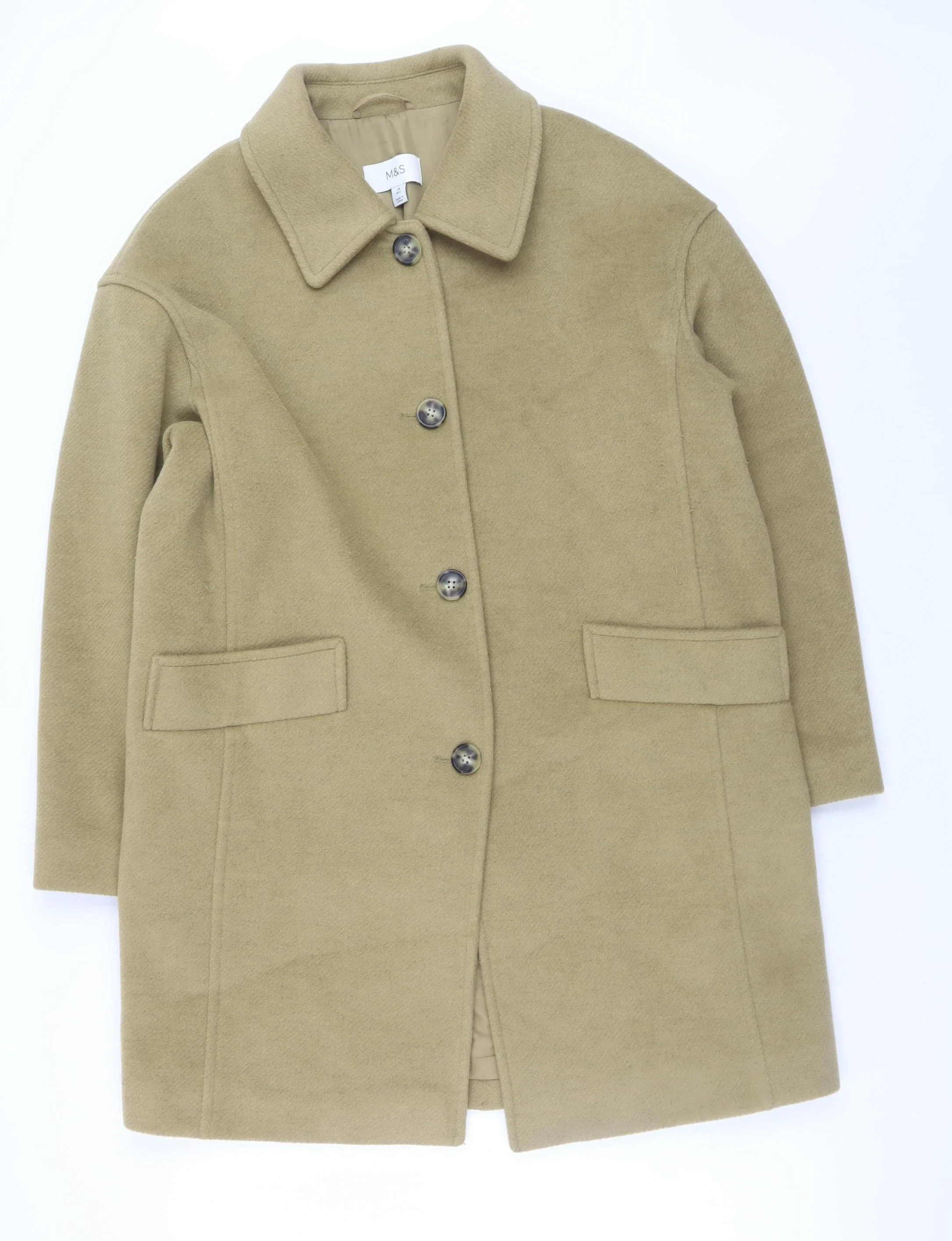 Marks and Spencer Women’s Beige Wool-Look Mid-Length Coat Size 14