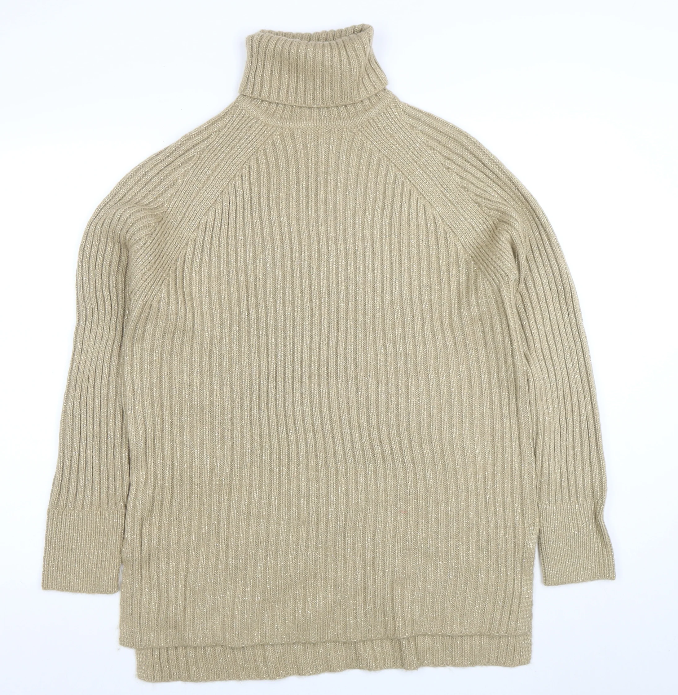 Marks and Spencer Women’s Beige Wool Roll Neck Tunic Jumper Size M