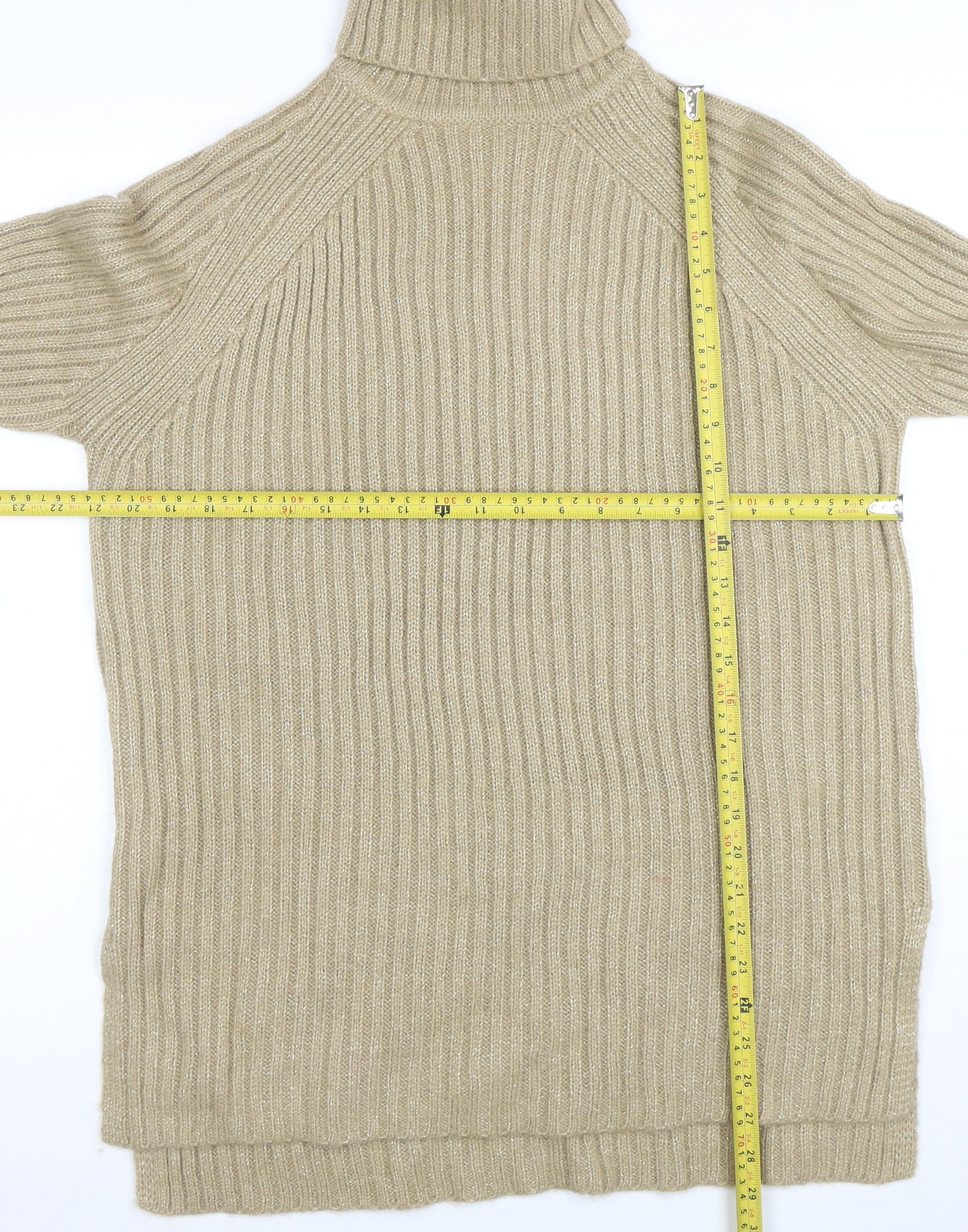 Marks and Spencer Women’s Beige Wool Roll Neck Tunic Jumper Size M - Image 2