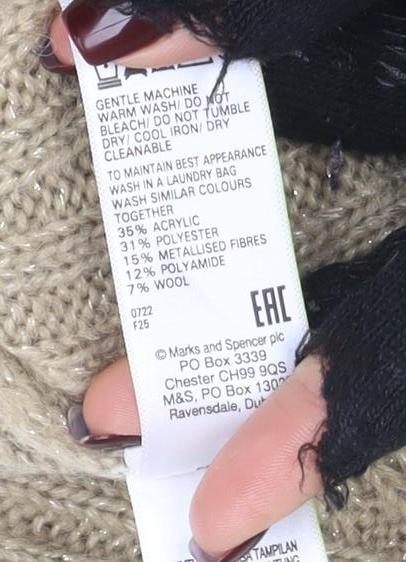 Marks and Spencer Women’s Beige Wool Roll Neck Tunic Jumper Size M - Image 5