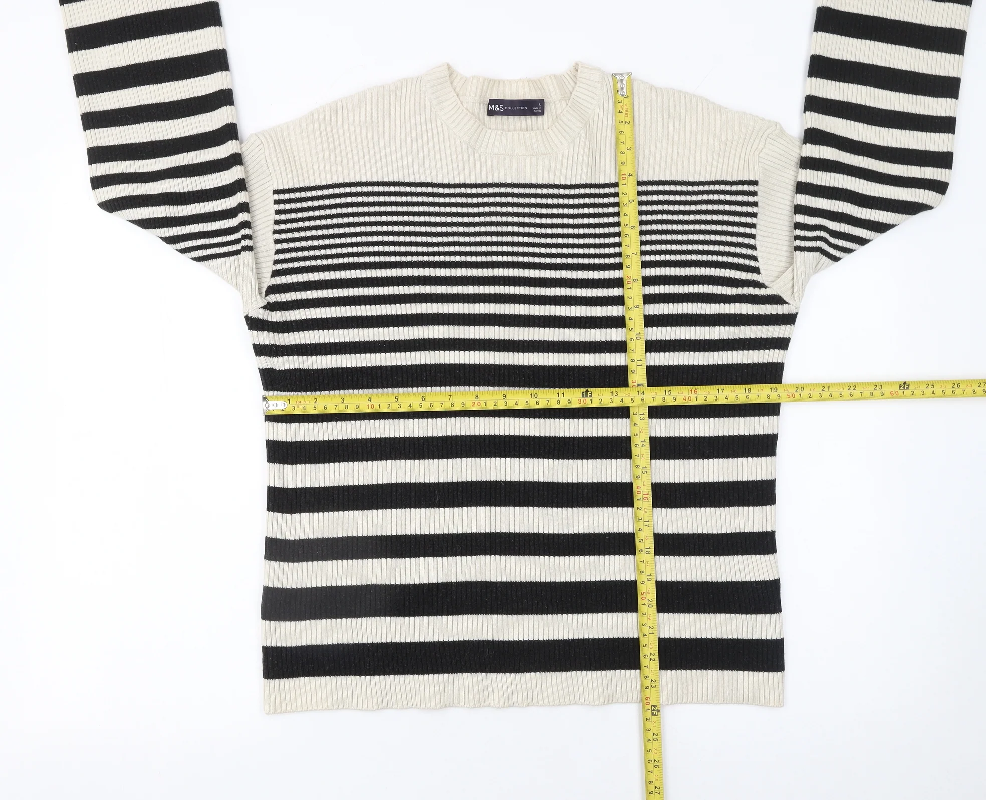 Marks and Spencer Women’s Black & Beige Stripe Knit Jumper Size L - Image 2