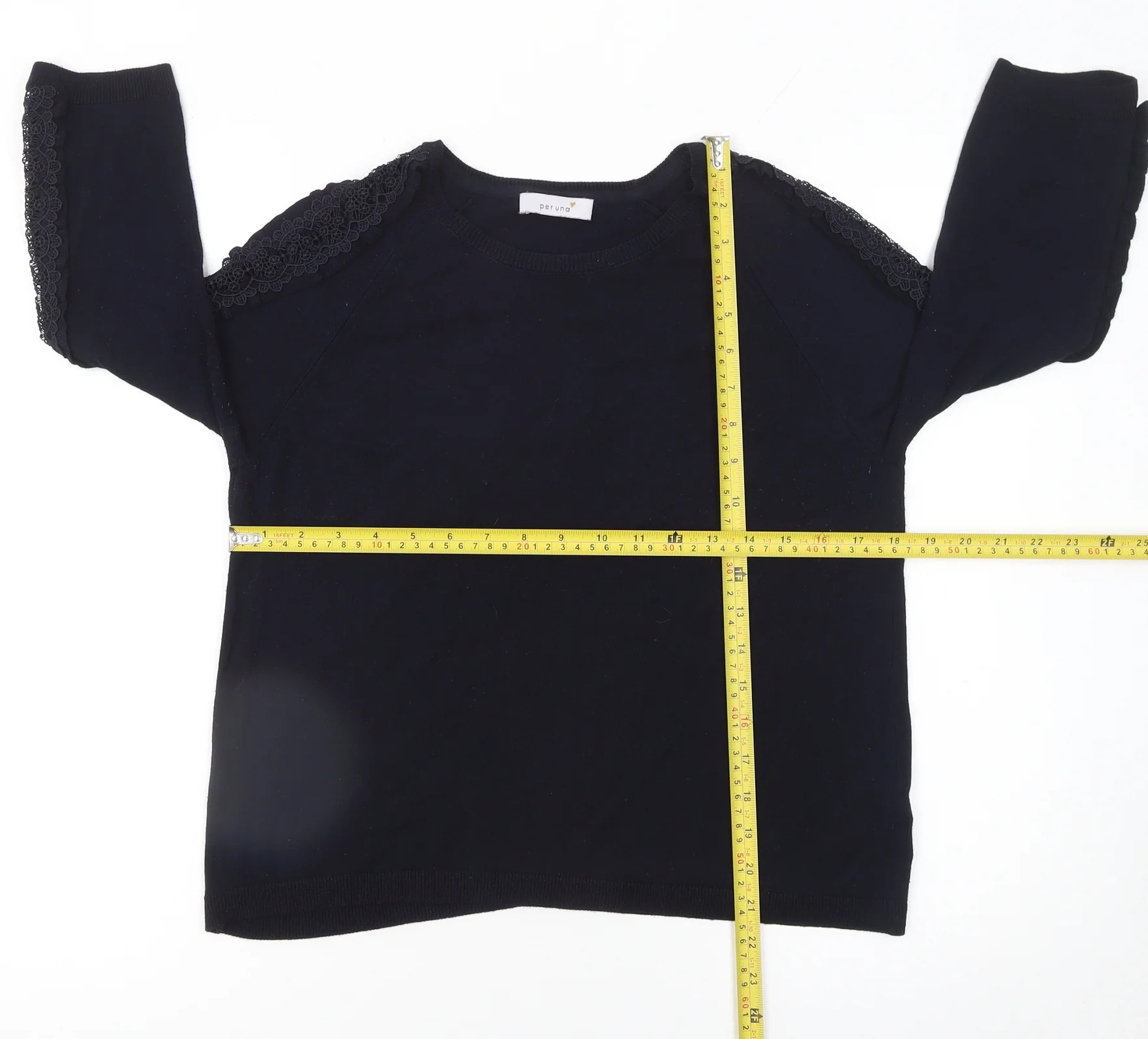 Marks and Spencer Women’s Black Lace Trim 3/4 Sleeve Jumper Size 12 - Image 2