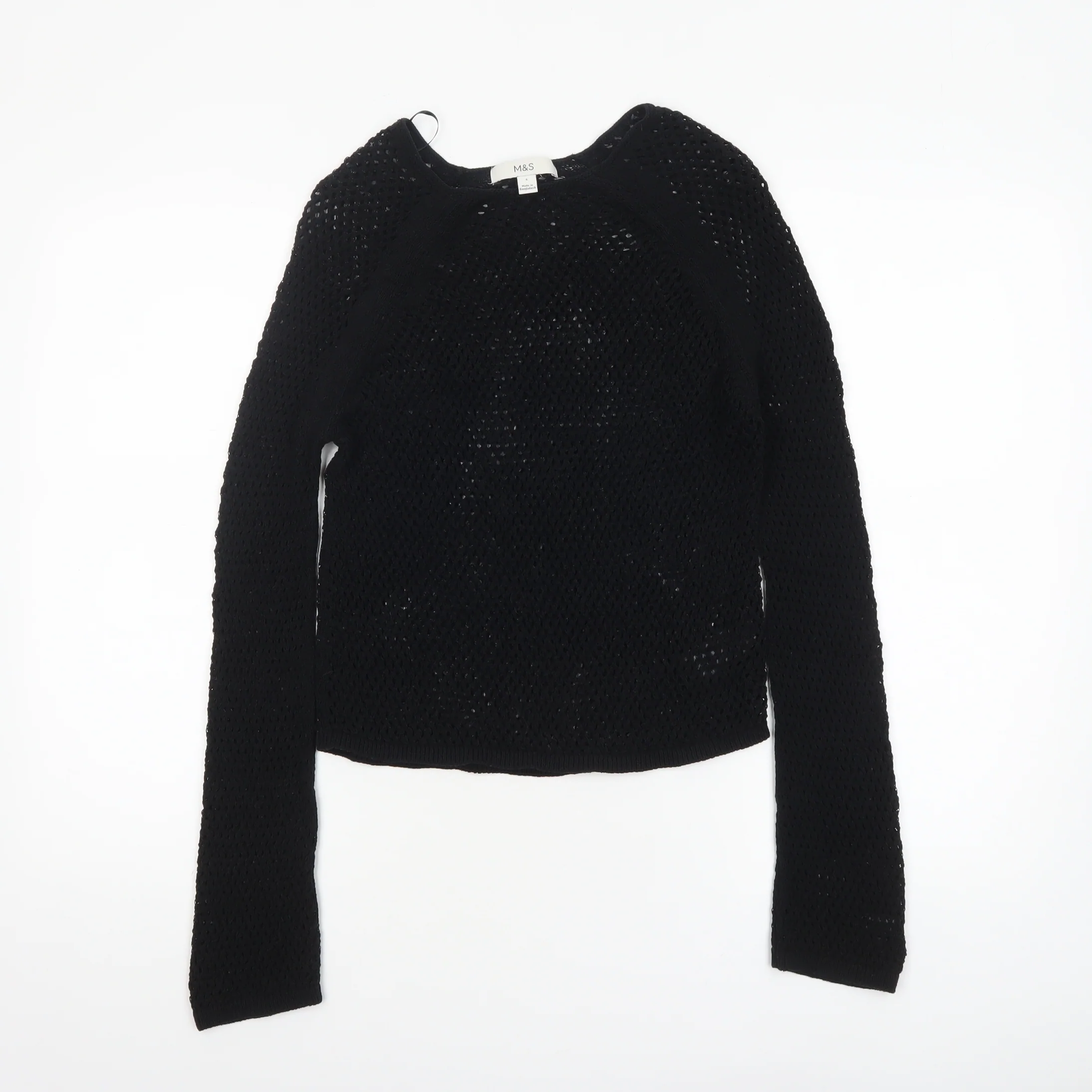 Marks and Spencer Women’s Black Open Knit Cotton Jumper Size S