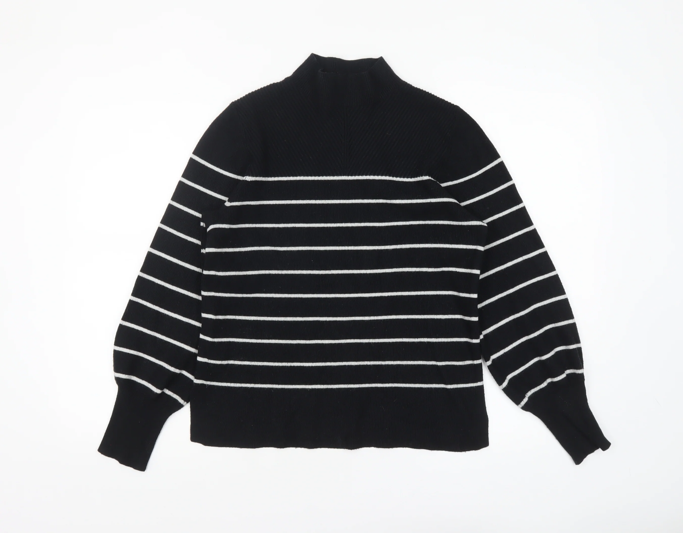 Marks and Spencer Women’s Black Striped Mock Neck Knit Jumper M