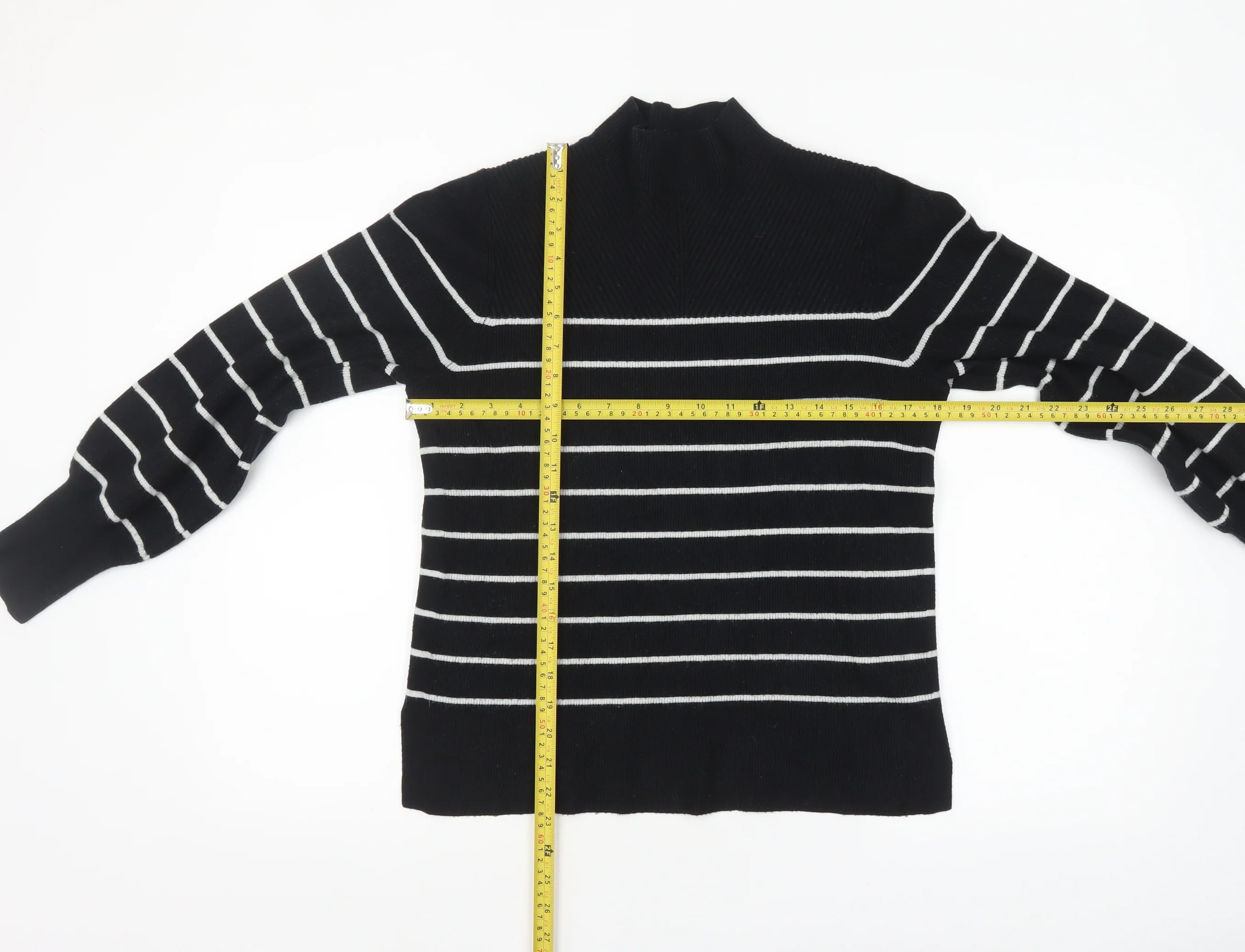 Marks and Spencer Women’s Black Striped Mock Neck Knit Jumper M - Image 2