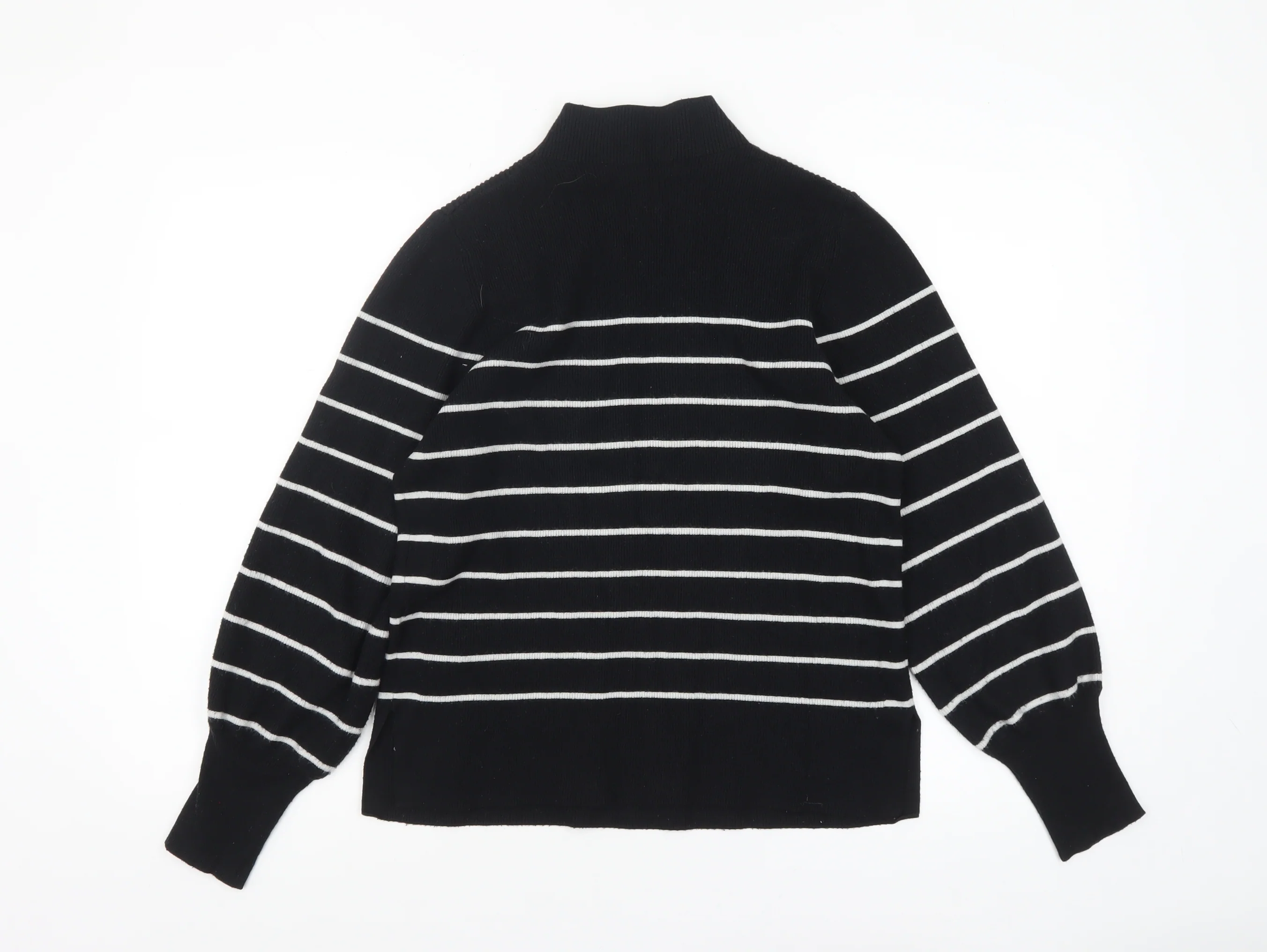 Marks and Spencer Women’s Black Striped Mock Neck Knit Jumper M - Image 3