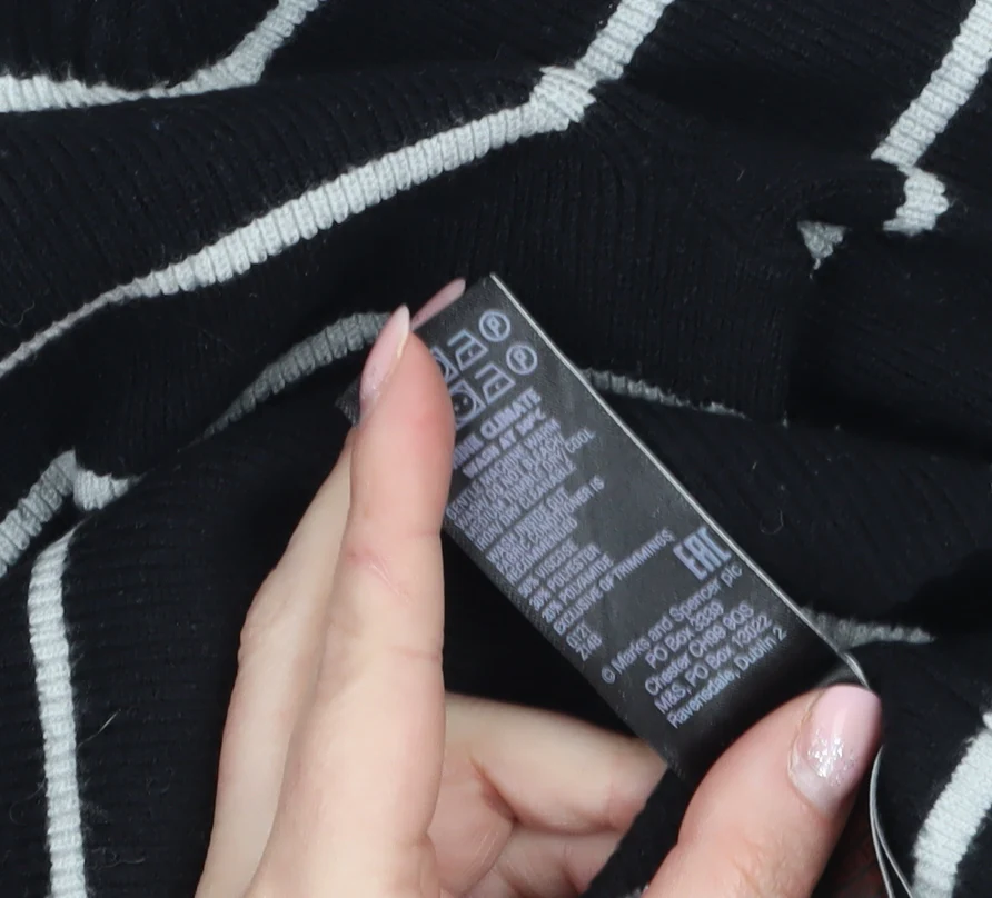 Marks and Spencer Women’s Black Striped Mock Neck Knit Jumper M - Image 4