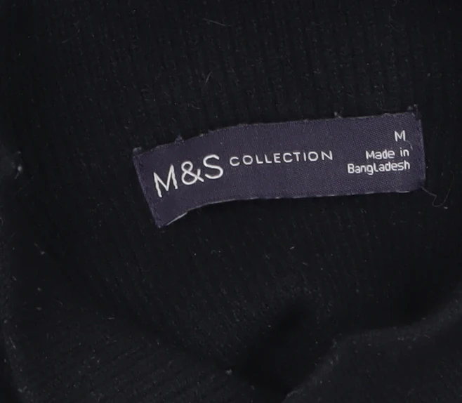 Marks and Spencer Women’s Black Striped Mock Neck Knit Jumper M - Image 5