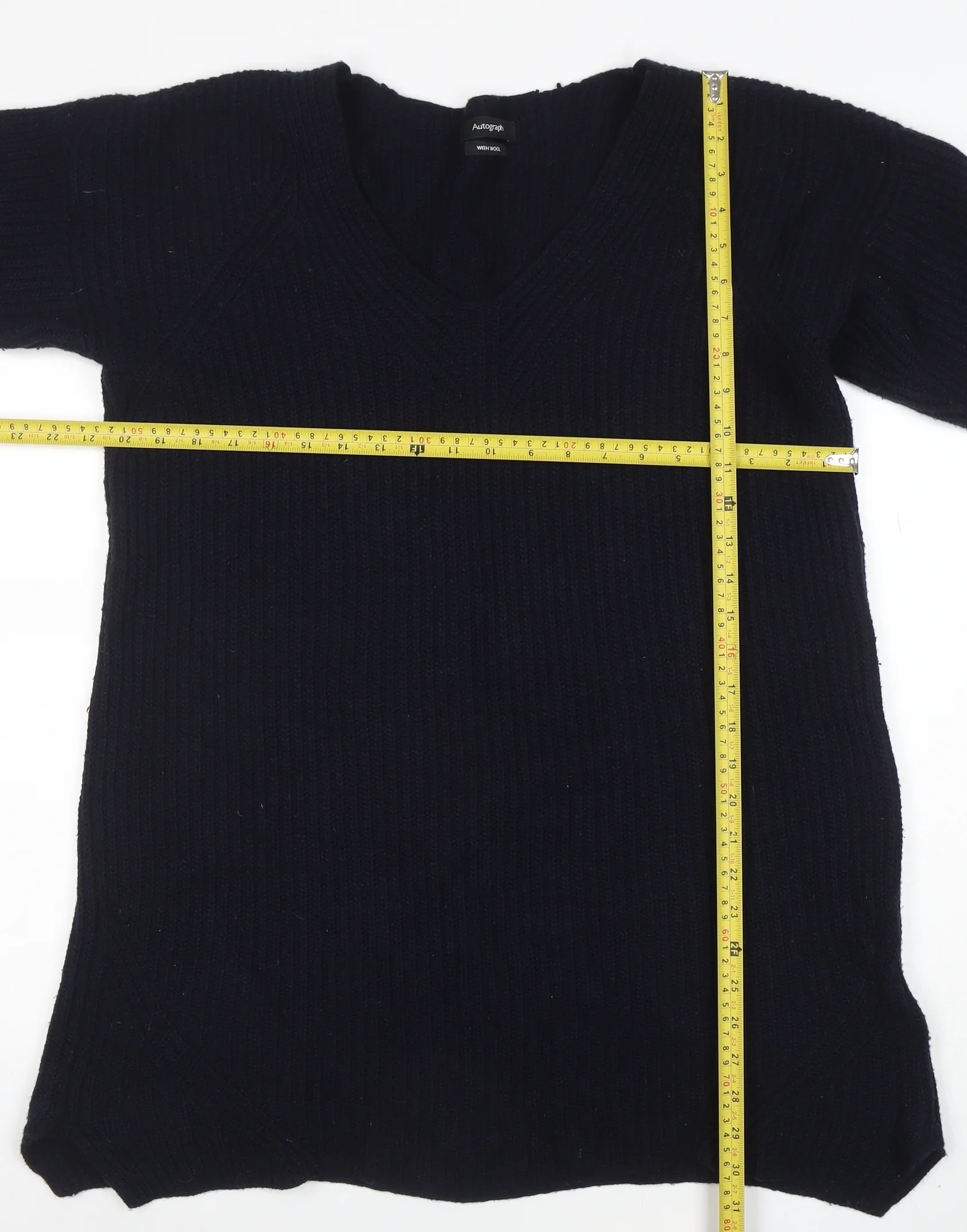 Marks and Spencer Women’s Black Wool Blend V-Neck Pullover Jumper Size 14 - Image 2