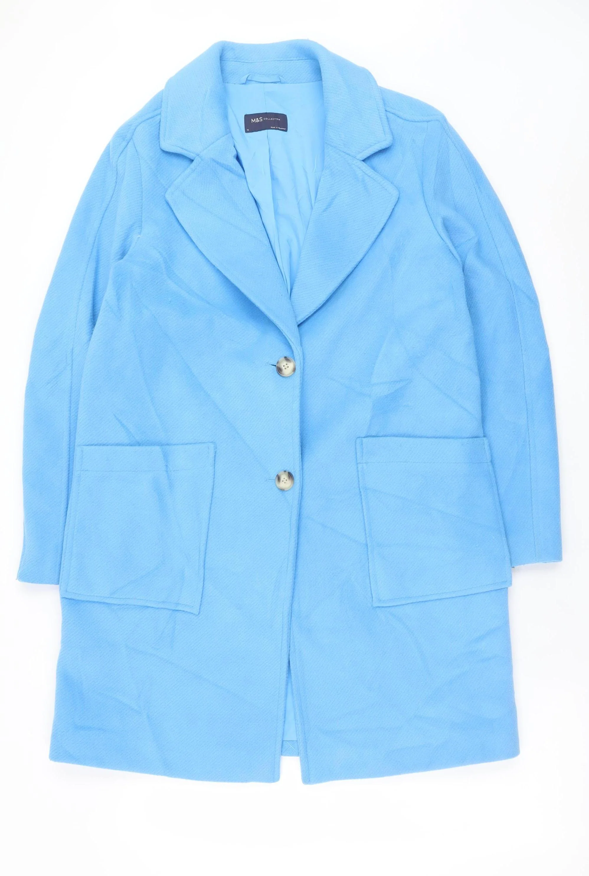 Marks and Spencer Women’s Blue Coat Size 12 Classic Mid-Length Overcoat
