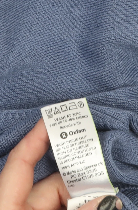 Marks and Spencer Women’s Blue Cowl Neck Knit Jumper Size 14 - Image 4