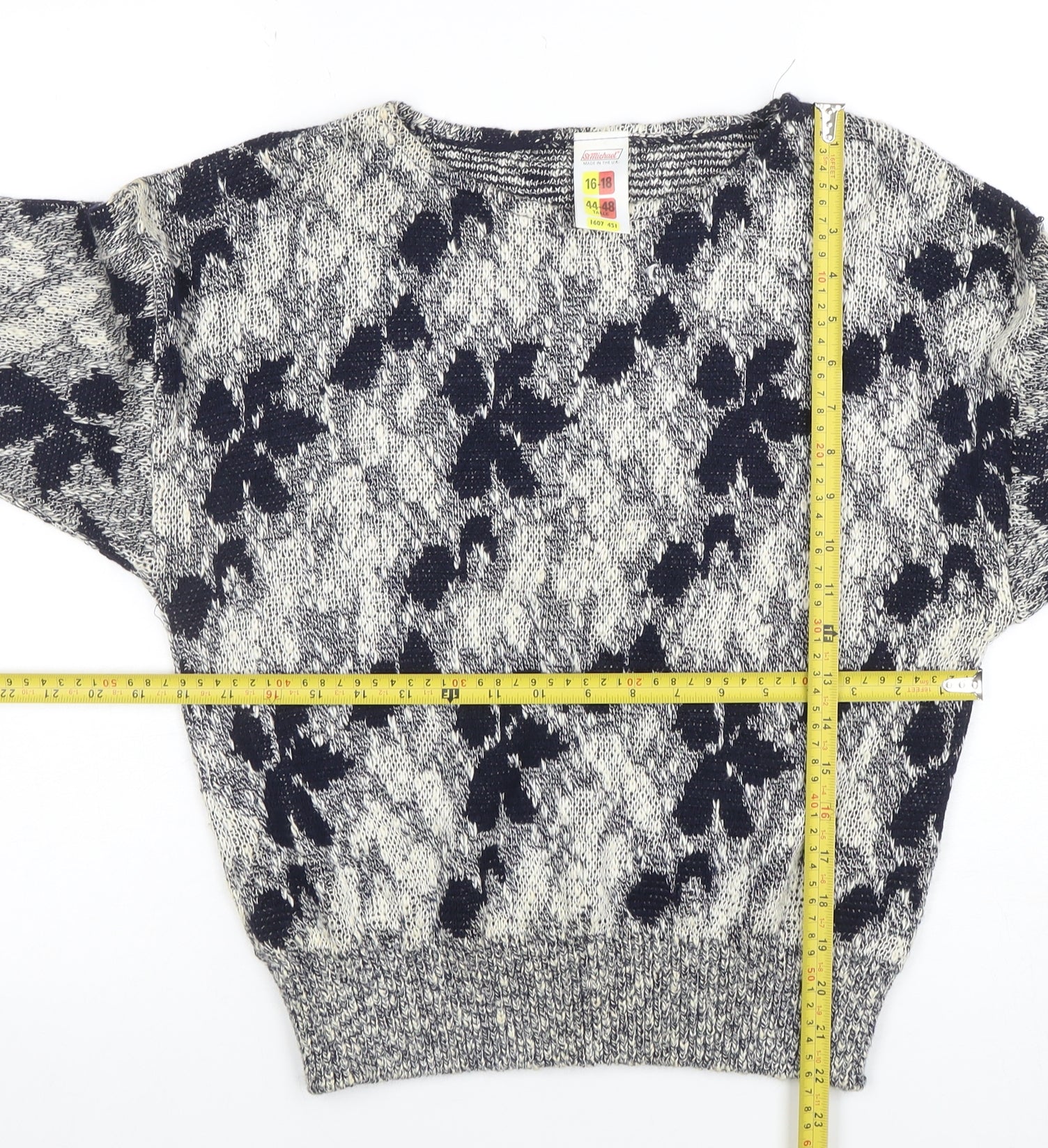 Marks and Spencer Women’s Blue Floral Knit Jumper Size 16-18 - Image 2