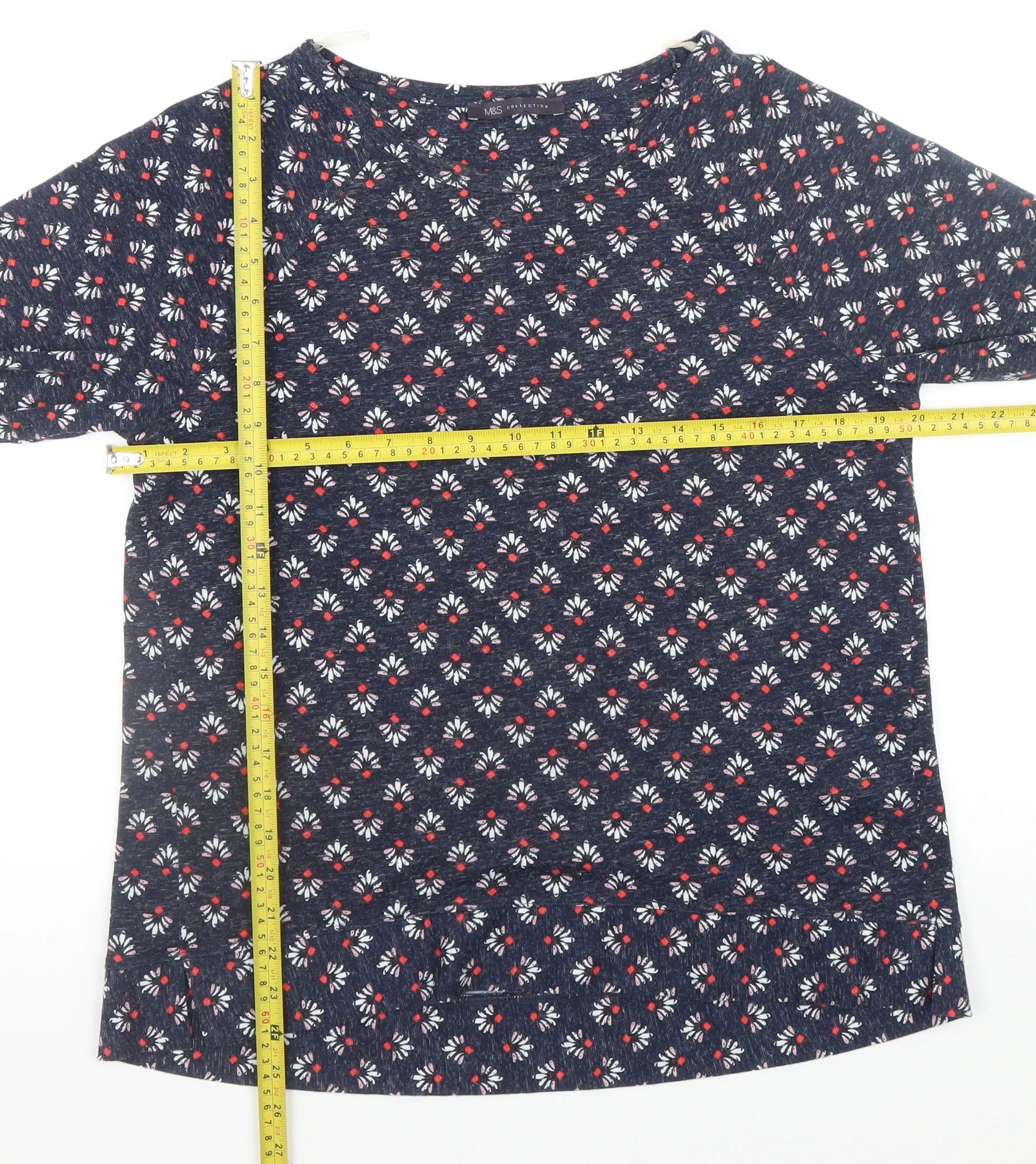 Marks and Spencer Women’s Blue Floral Short Sleeve Basic T-Shirt Size 14 - Image 2