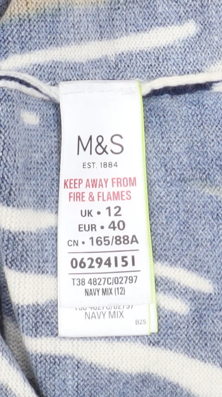 Marks and Spencer Women’s Blue Geometric Knit T-Shirt Size 12 - Image 4