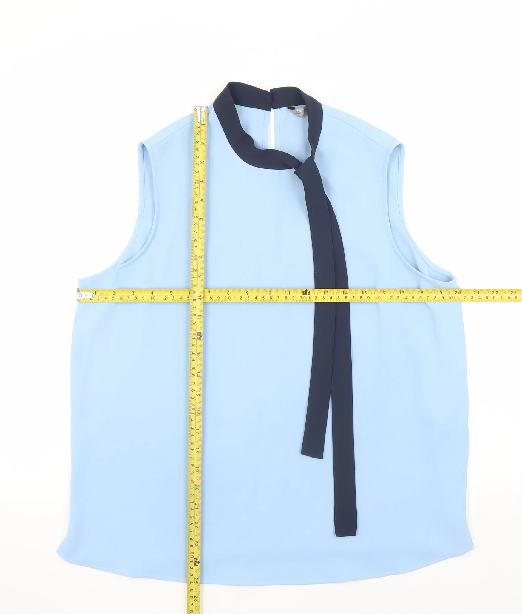 Marks and Spencer Women’s Blue Sleeveless High Neck Bow Blouse Size 14 - Image 2