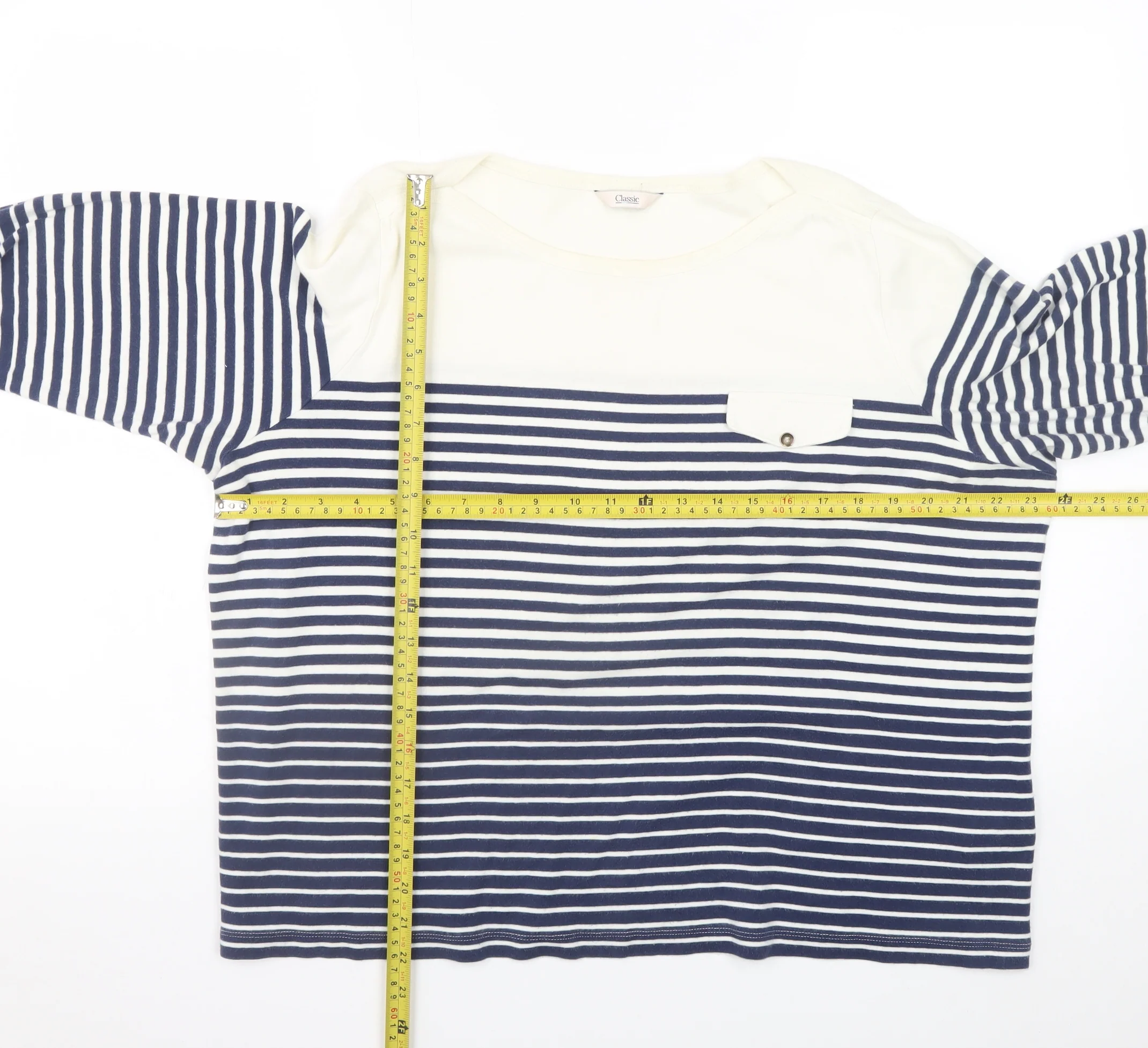 Marks and Spencer Women’s Blue Striped 3/4 Sleeve Cotton T-Shirt UK 20 - Image 2