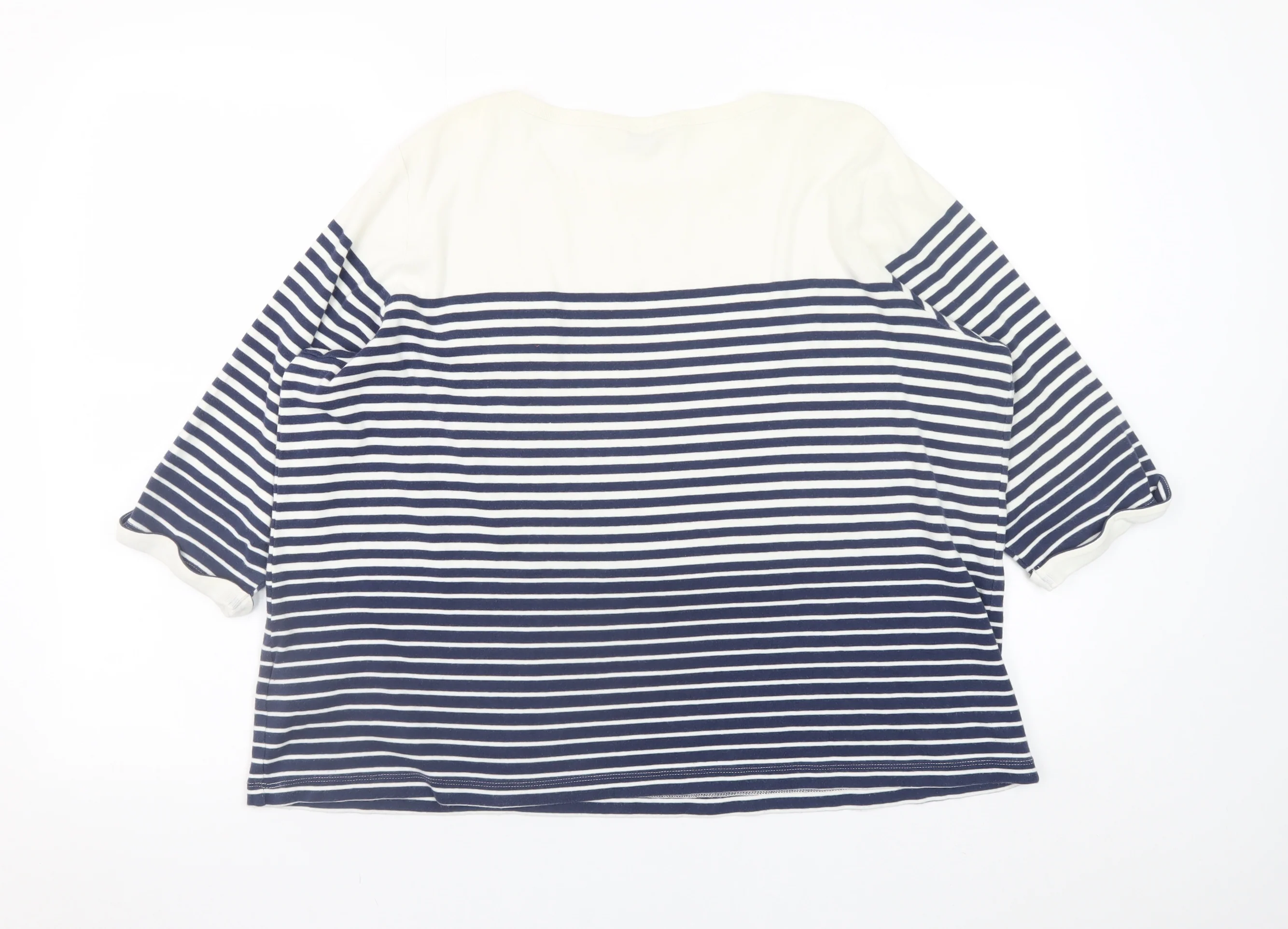 Marks and Spencer Women’s Blue Striped 3/4 Sleeve Cotton T-Shirt UK 20 - Image 3