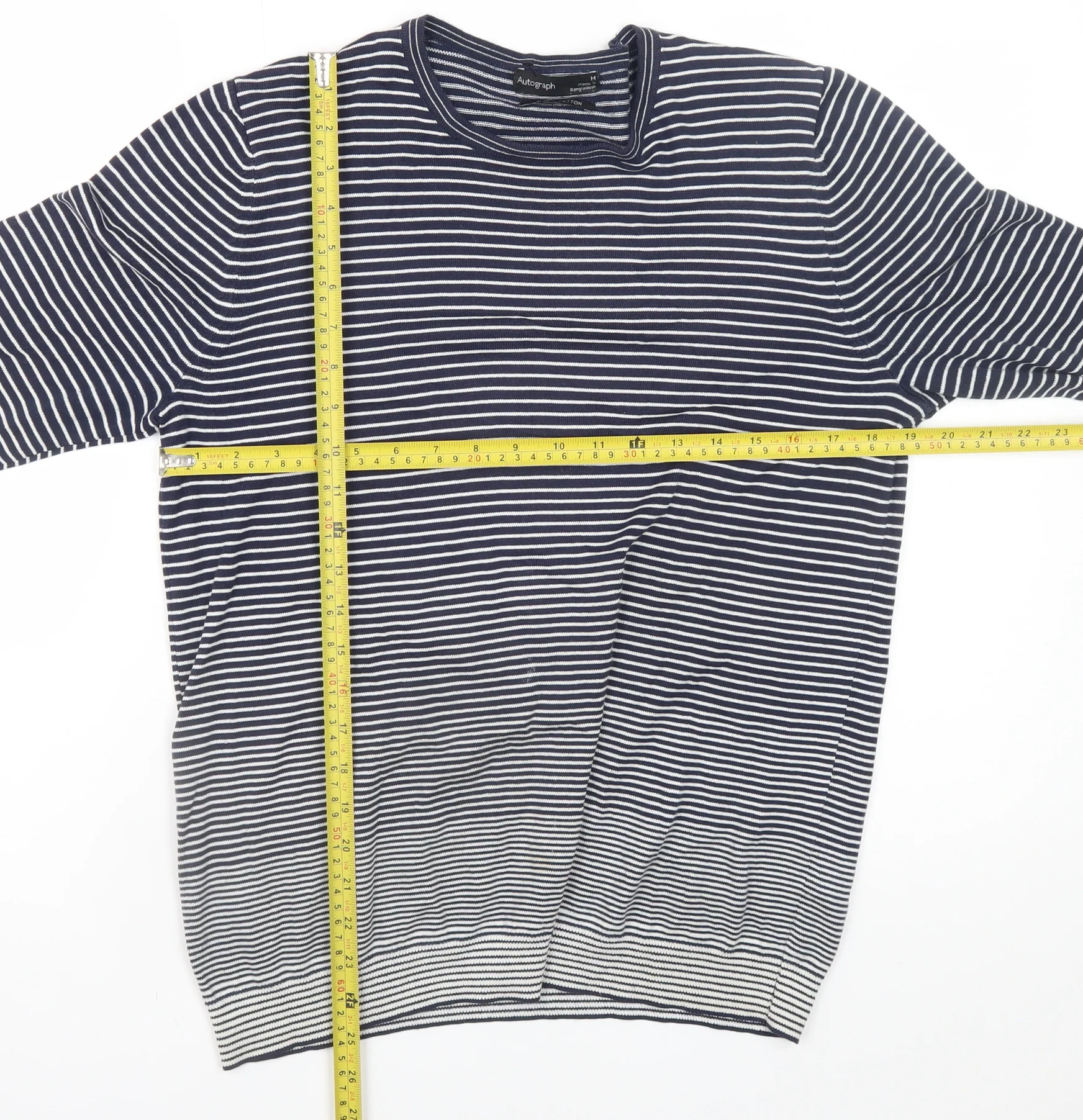 Marks and Spencer Women’s Blue Striped Cotton Crew Neck Jumper L - Image 2