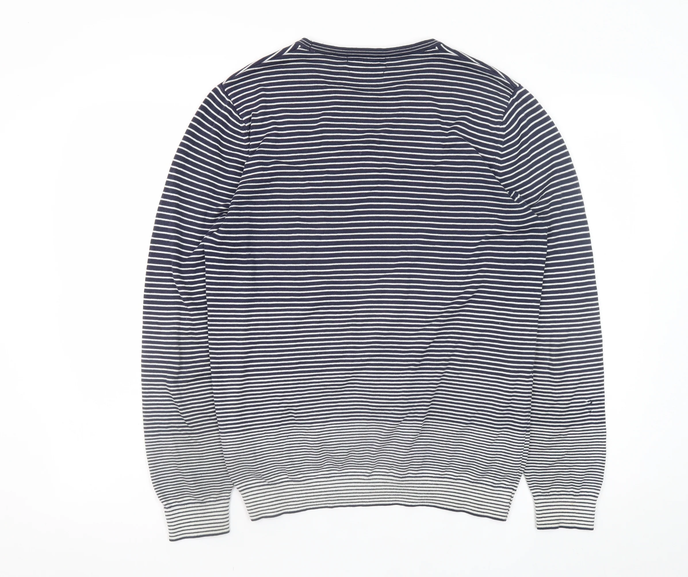 Marks and Spencer Women’s Blue Striped Cotton Crew Neck Jumper L - Image 3
