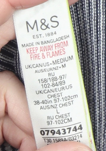 Marks and Spencer Women’s Blue Striped Cotton Crew Neck Jumper L - Image 4
