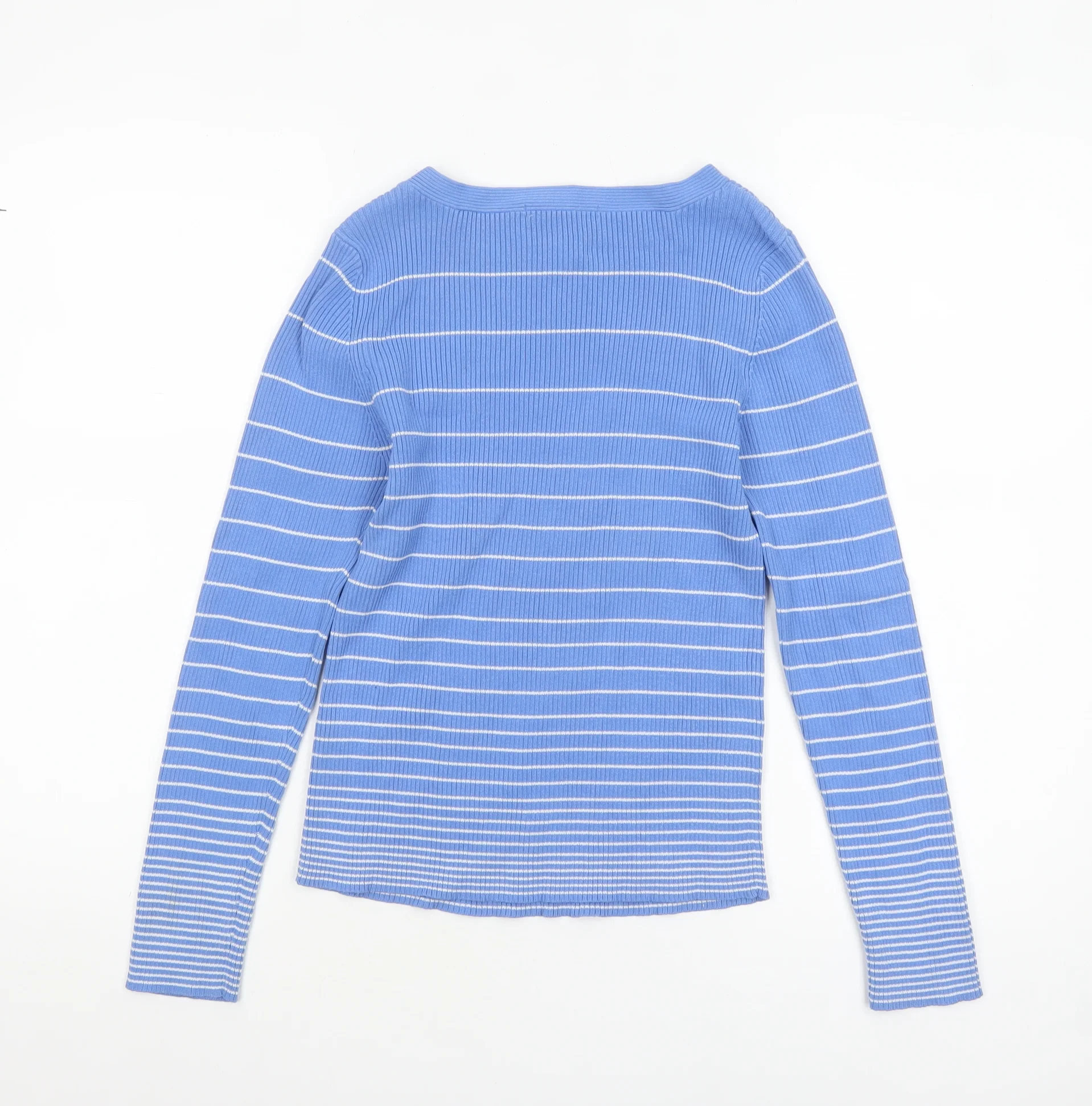 Marks and Spencer Women’s Blue Striped Cotton Jumper UK 10 - Image 3