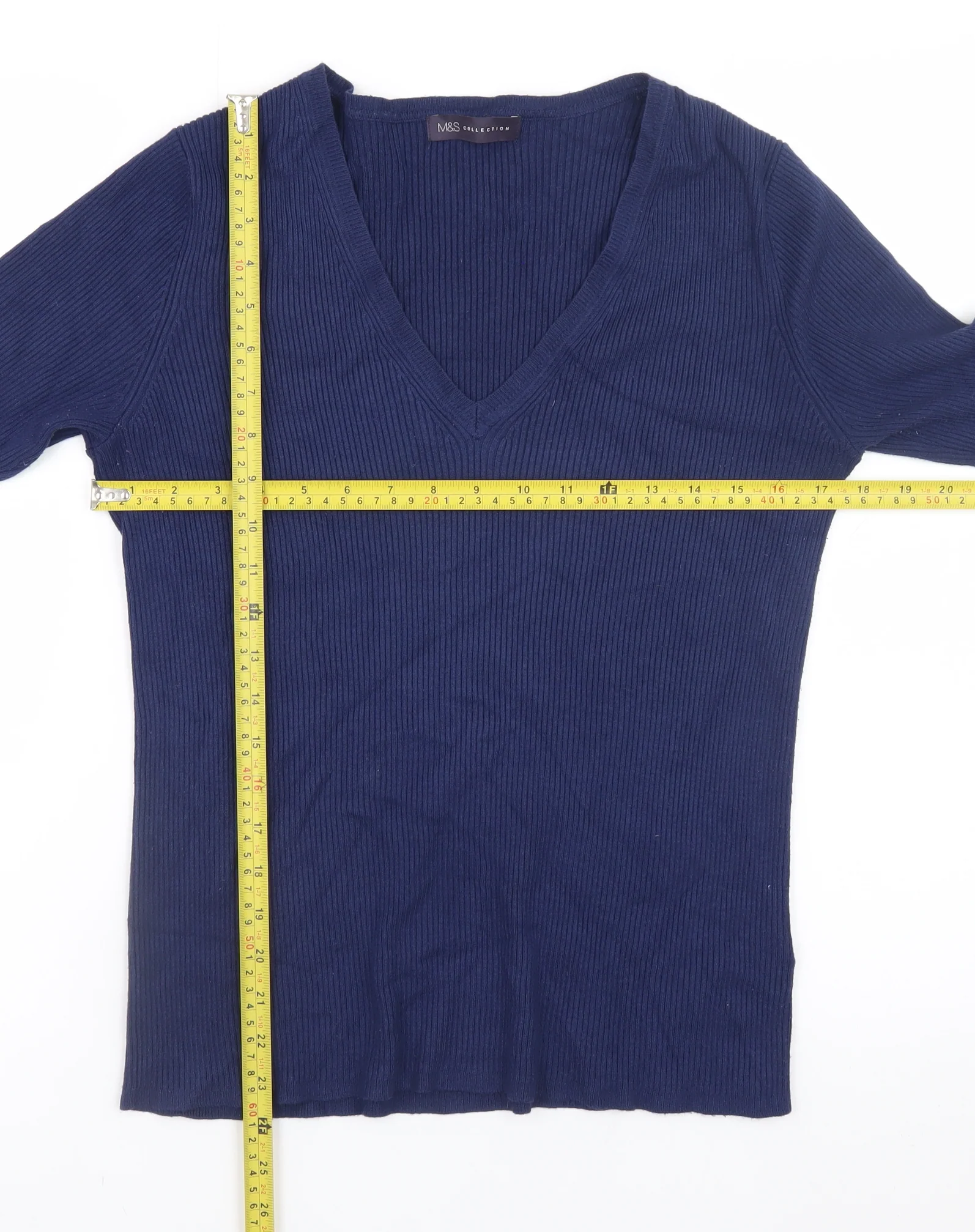 Marks and Spencer Women’s Blue V-Neck Long Sleeve Pullover Jumper UK 16 - Image 2