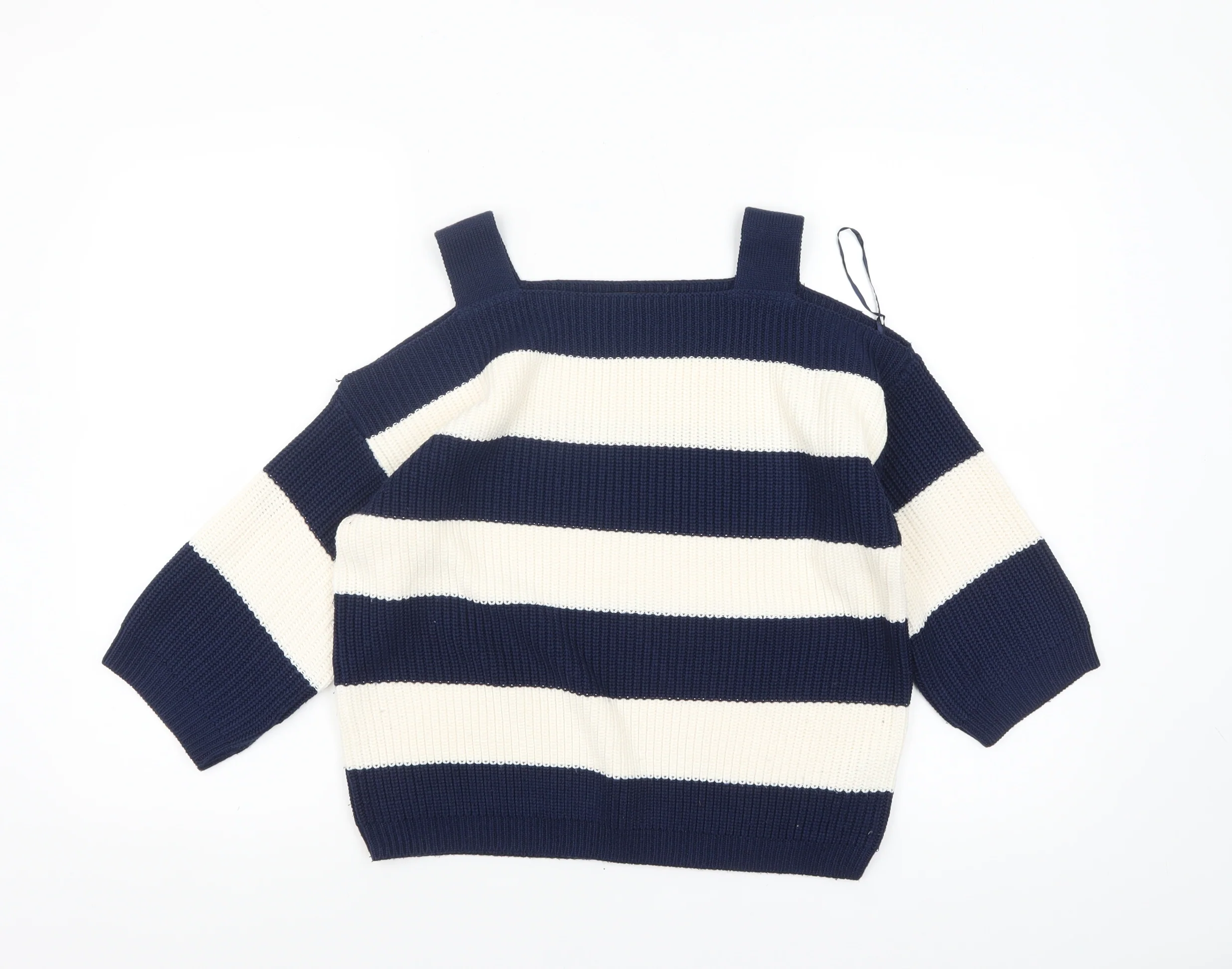 Marks and Spencer Women’s Blue White Striped Square Neck Cotton Jumper M