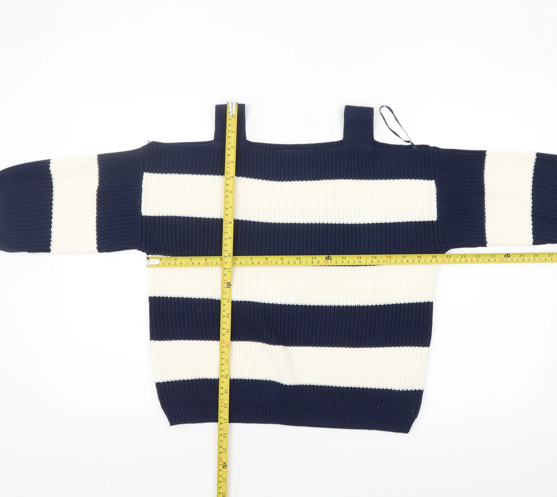 Marks and Spencer Women’s Blue White Striped Square Neck Cotton Jumper M - Image 2