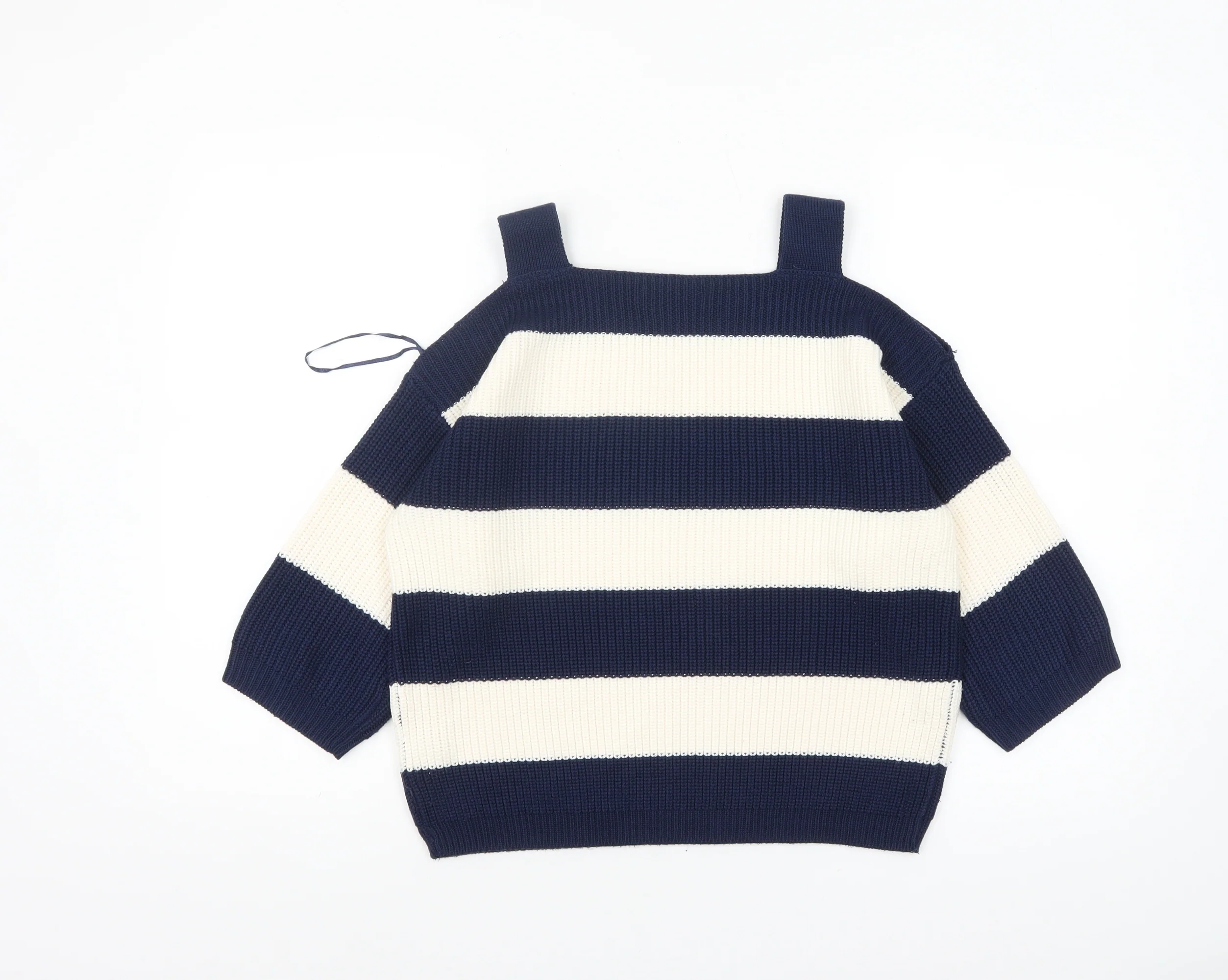 Marks and Spencer Women’s Blue White Striped Square Neck Cotton Jumper M - Image 3