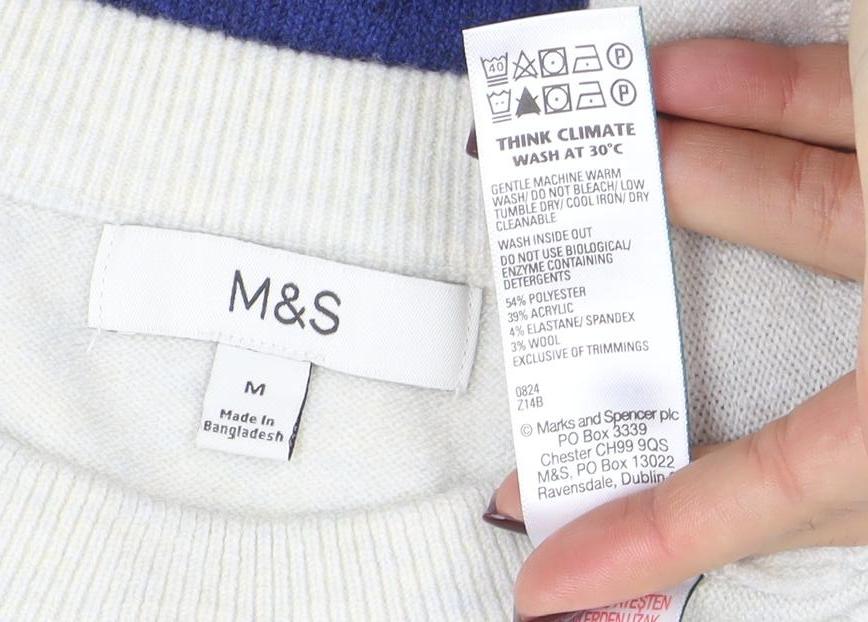 Marks and Spencer Women’s Blue White Striped Wool Jumper Size M - Image 4