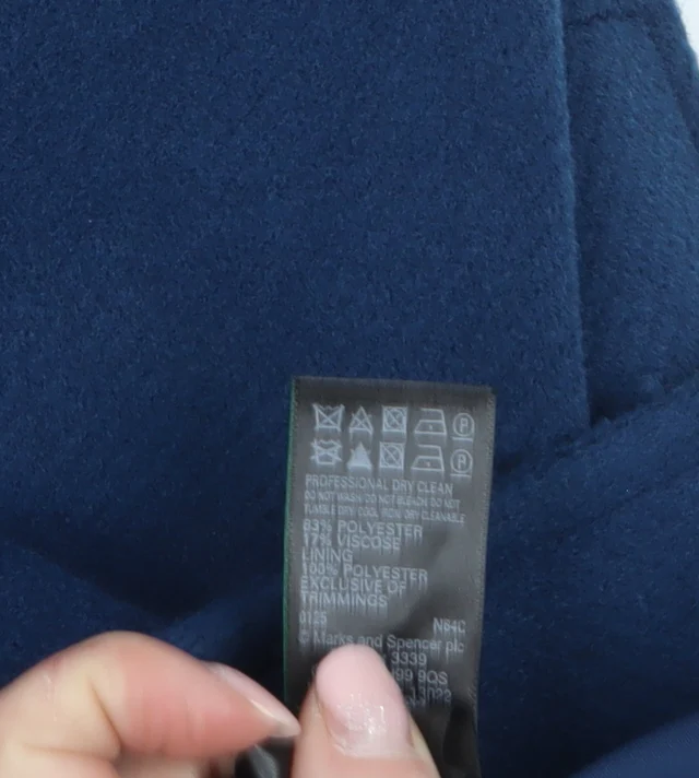 Marks and Spencer Women’s Blue Wool-Look Mid-Length Coat Size 8 - Image 4