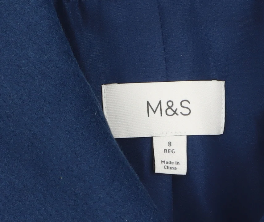 Marks and Spencer Women’s Blue Wool-Look Mid-Length Coat Size 8 - Image 5