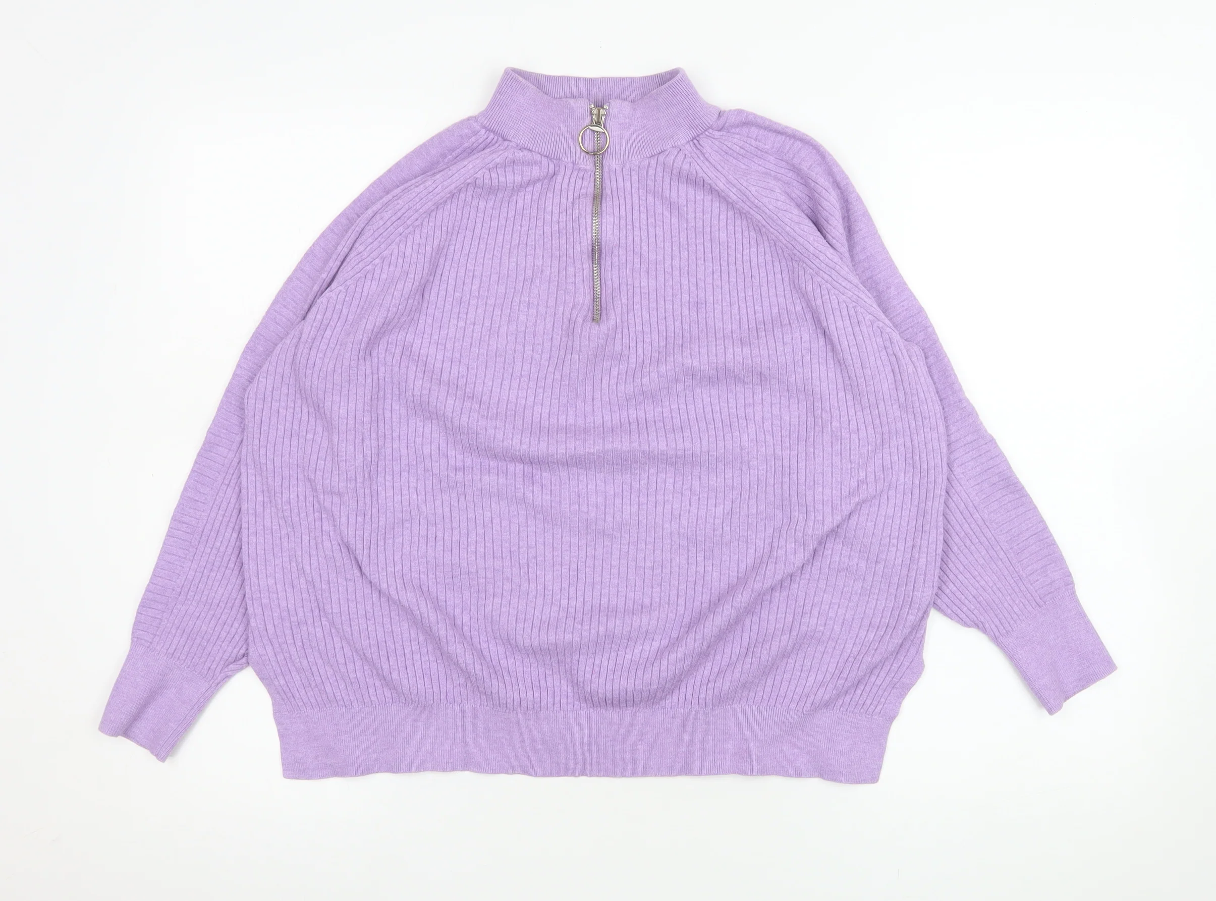 Marks and Spencer Women’s Dusted Lilac Ribbed 1/2 Zip Pullover Sweater Size L