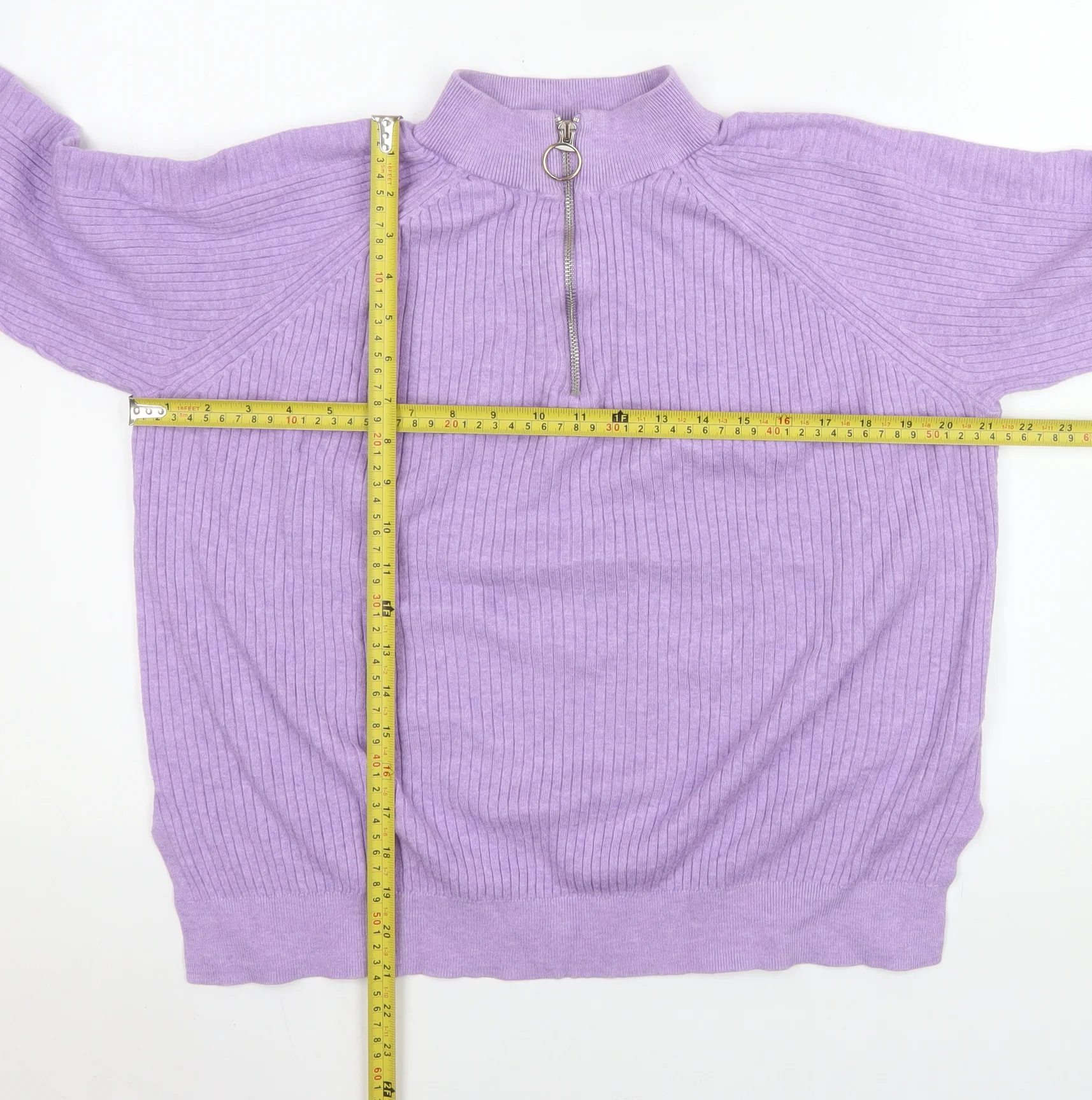 Marks and Spencer Women’s Dusted Lilac Ribbed 1/2 Zip Pullover Sweater Size L - Image 2