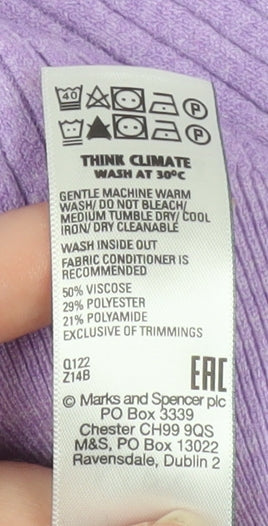 Marks and Spencer Women’s Dusted Lilac Ribbed 1/2 Zip Pullover Sweater Size L - Image 4