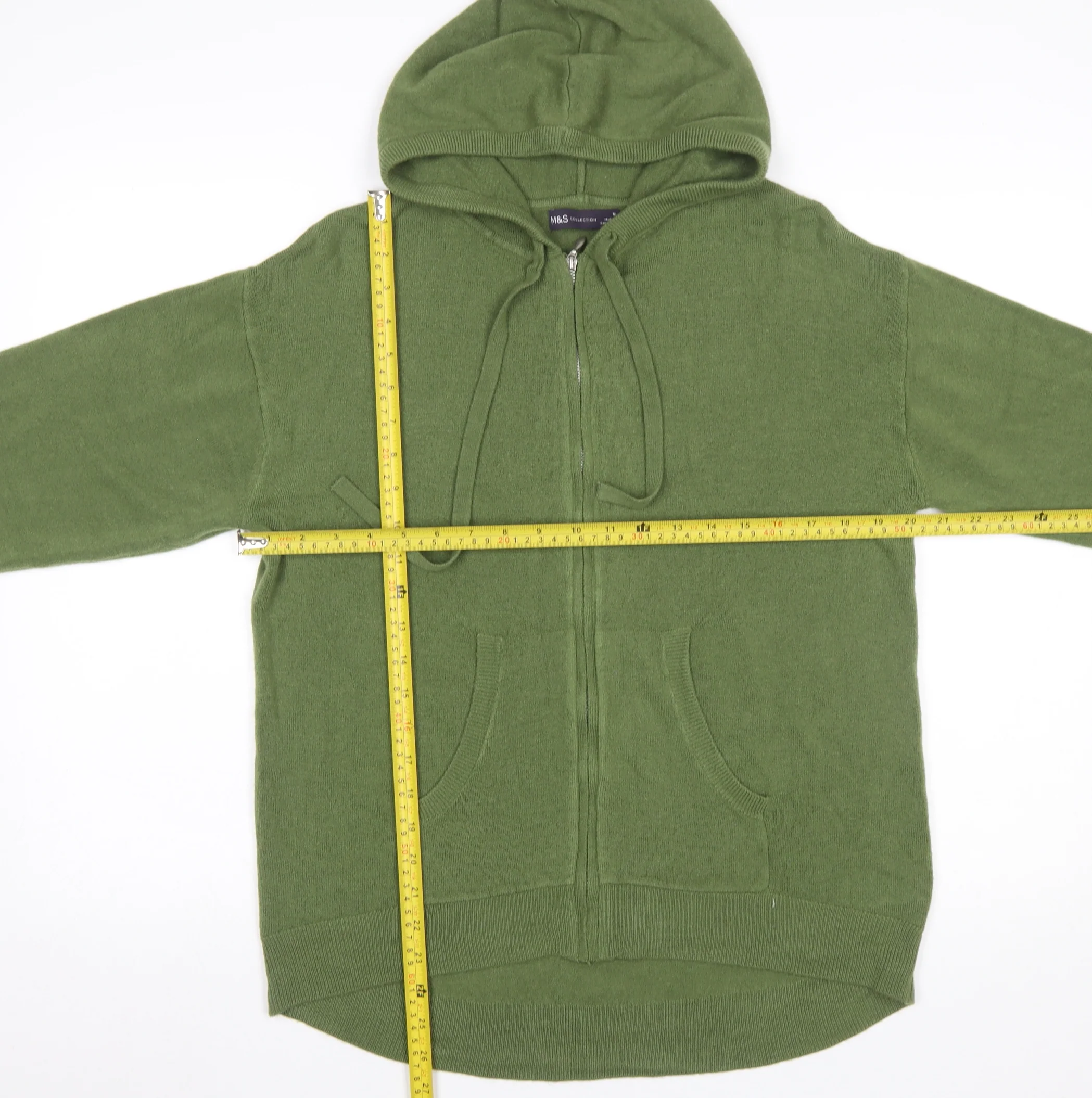 Marks and Spencer Women’s Green Acrylic Full Zip Hooded Jumper M - Image 2