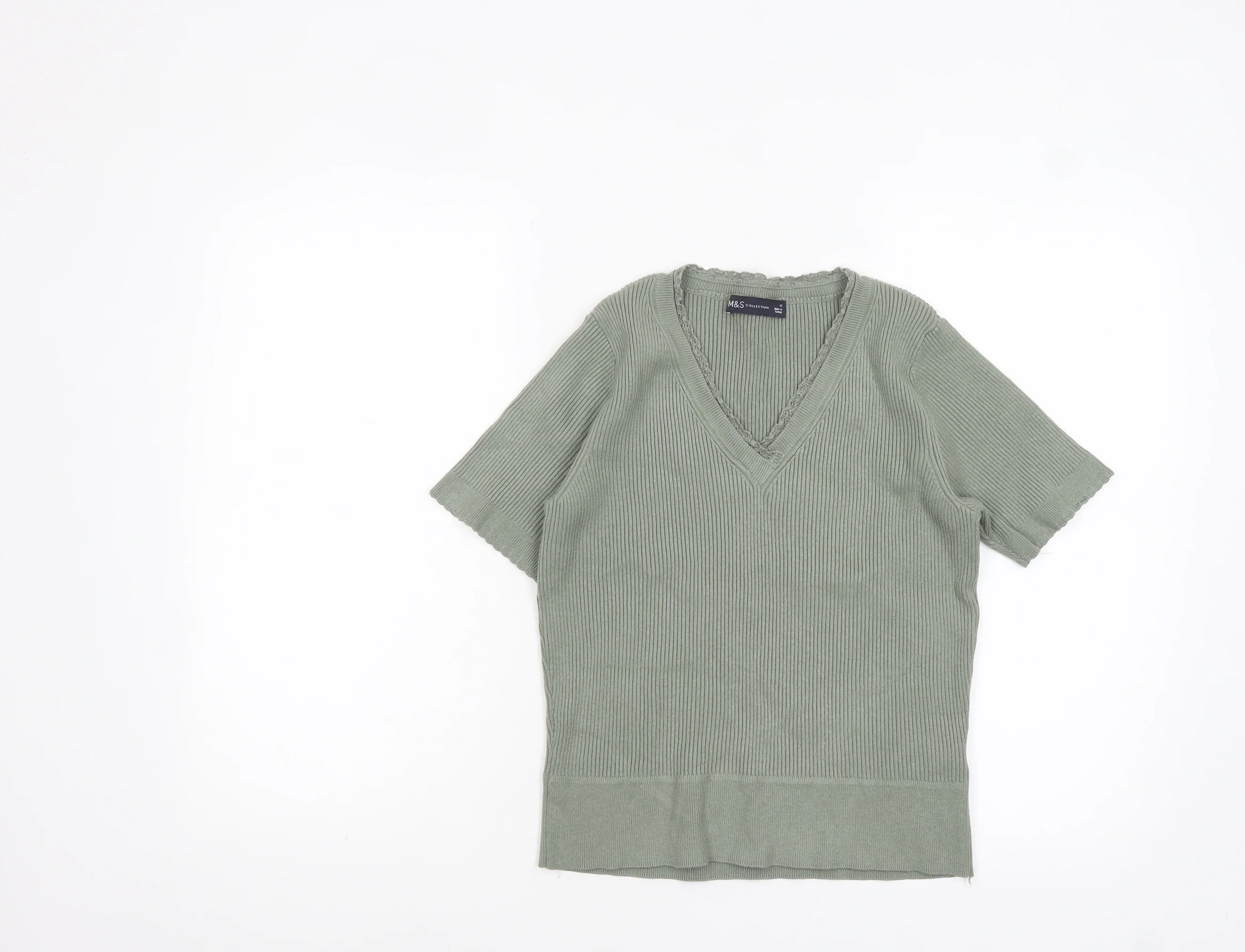 Marks and Spencer Women’s Green V-Neck Knit T-Shirt Size 12