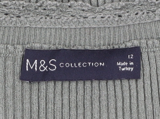 Marks and Spencer Women’s Green V-Neck Knit T-Shirt Size 12 - Image 5