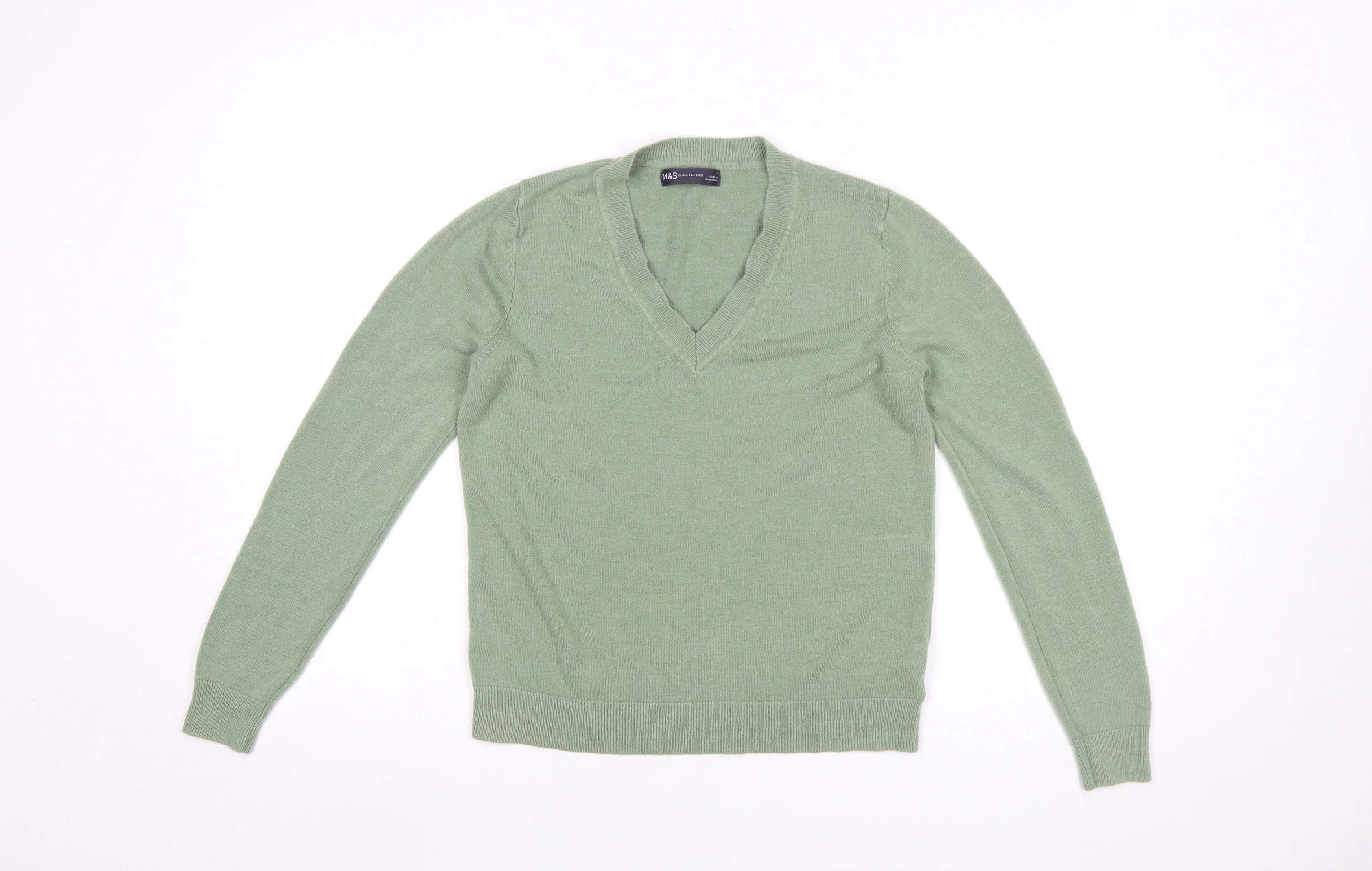 Marks and Spencer Women’s Green V-Neck Long Sleeve Acrylic Jumper Size S