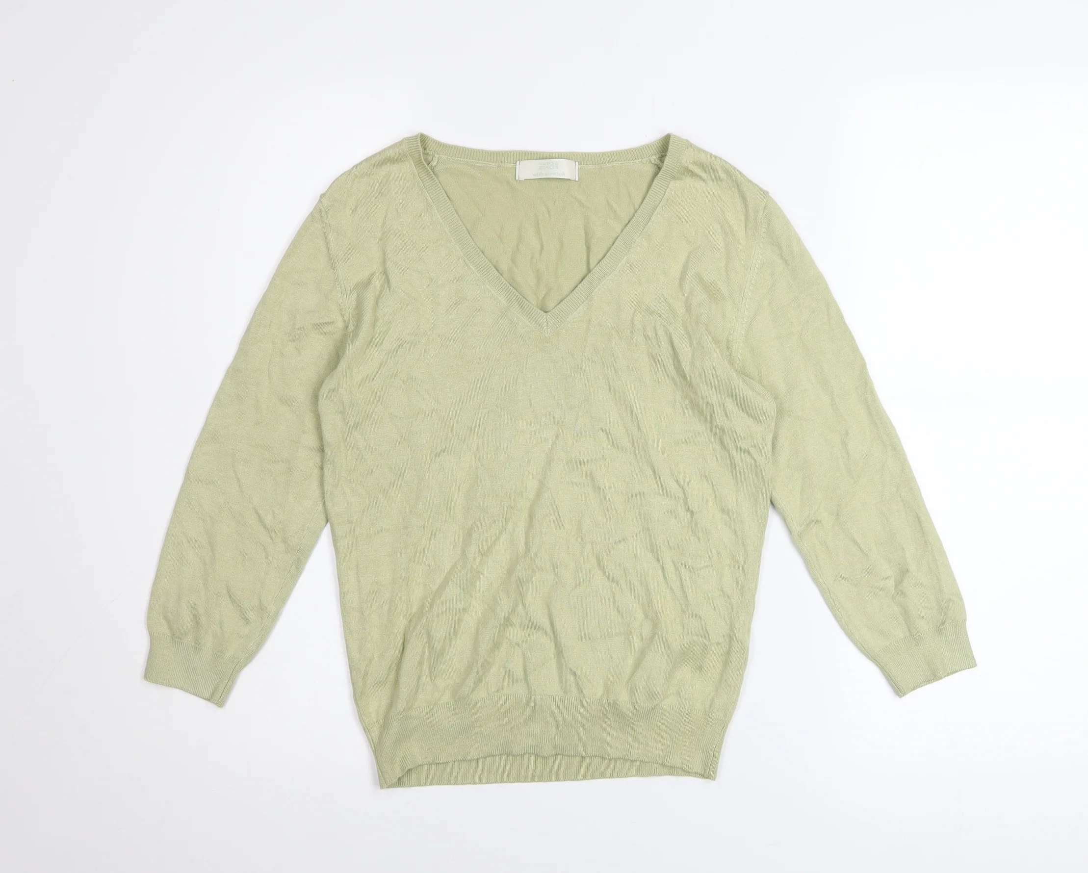Marks and Spencer Women’s Green V-Neck Long Sleeve Jumper Size 14