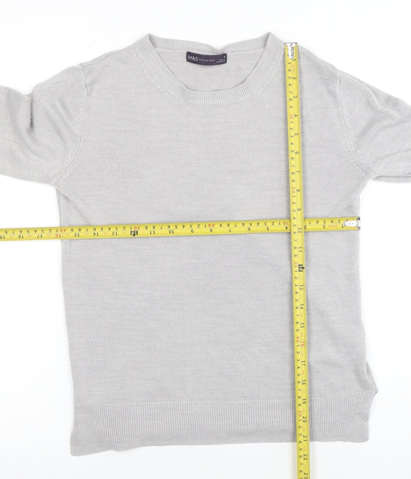 Marks and Spencer Women’s Grey Acrylic Crew Neck Jumper Size 8 - Image 2