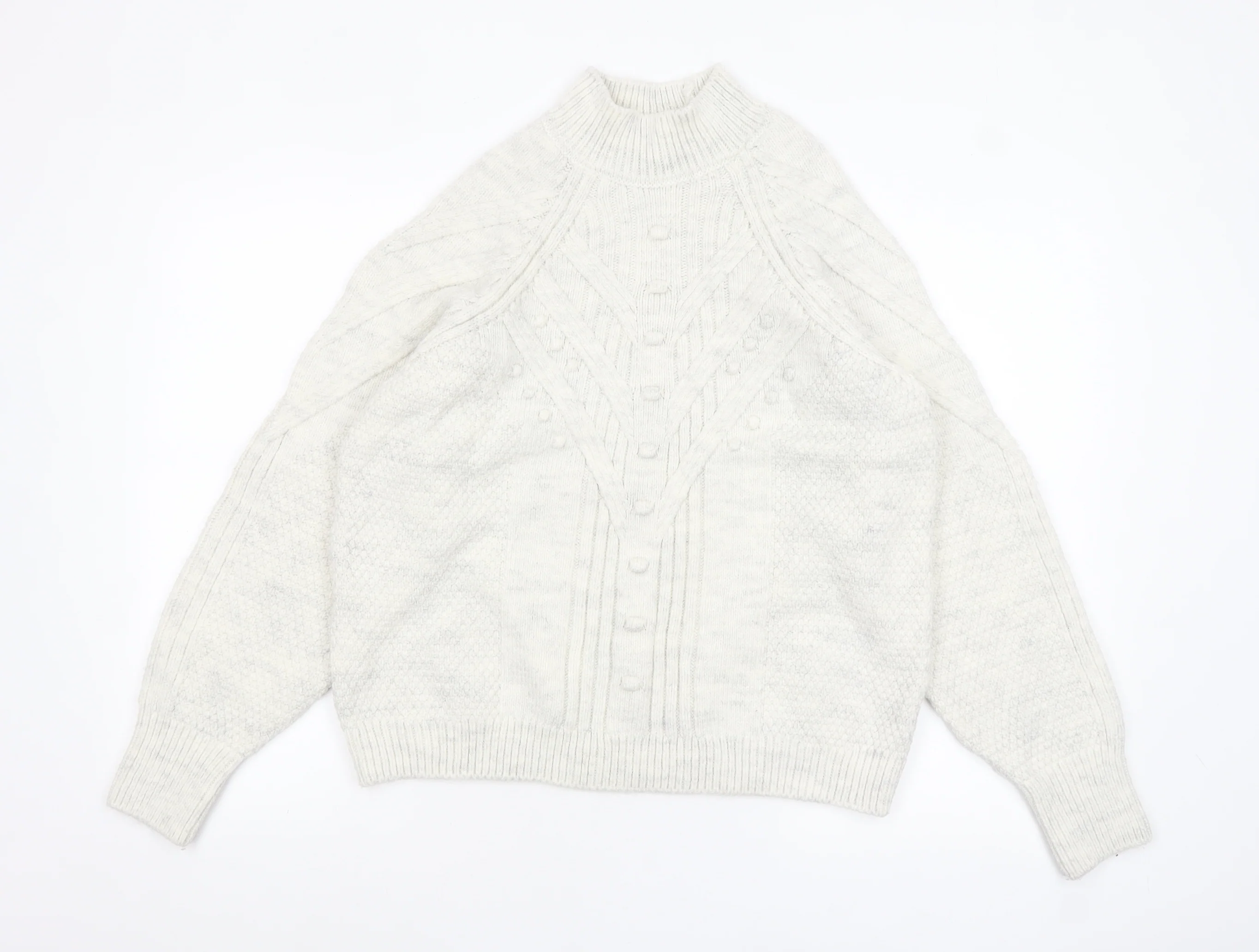Marks and Spencer Women’s Grey Cable Knit Mock Neck Jumper Size M
