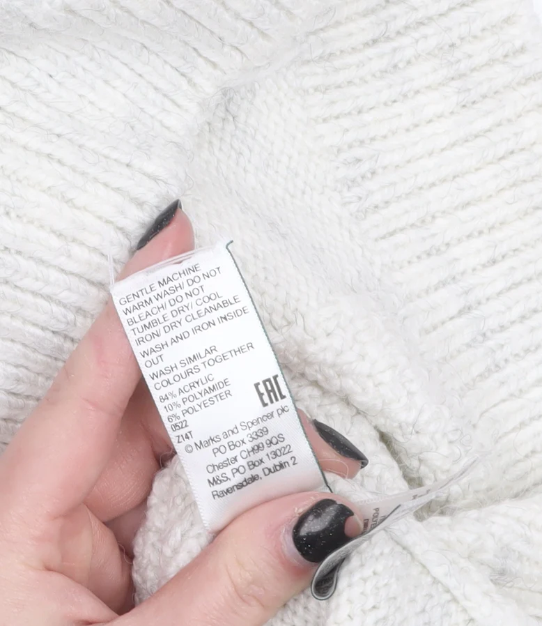 Marks and Spencer Women’s Grey Cable Knit Mock Neck Jumper Size M - Image 4