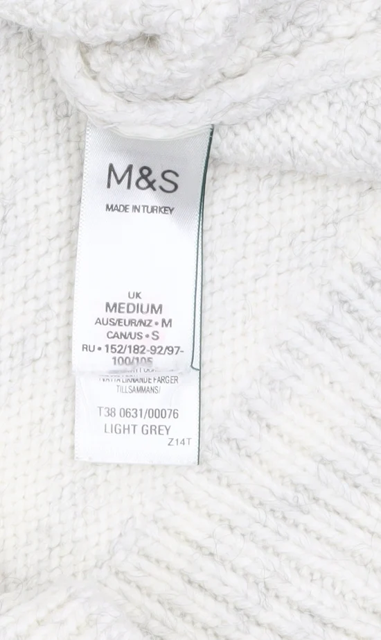 Marks and Spencer Women’s Grey Cable Knit Mock Neck Jumper Size M - Image 5