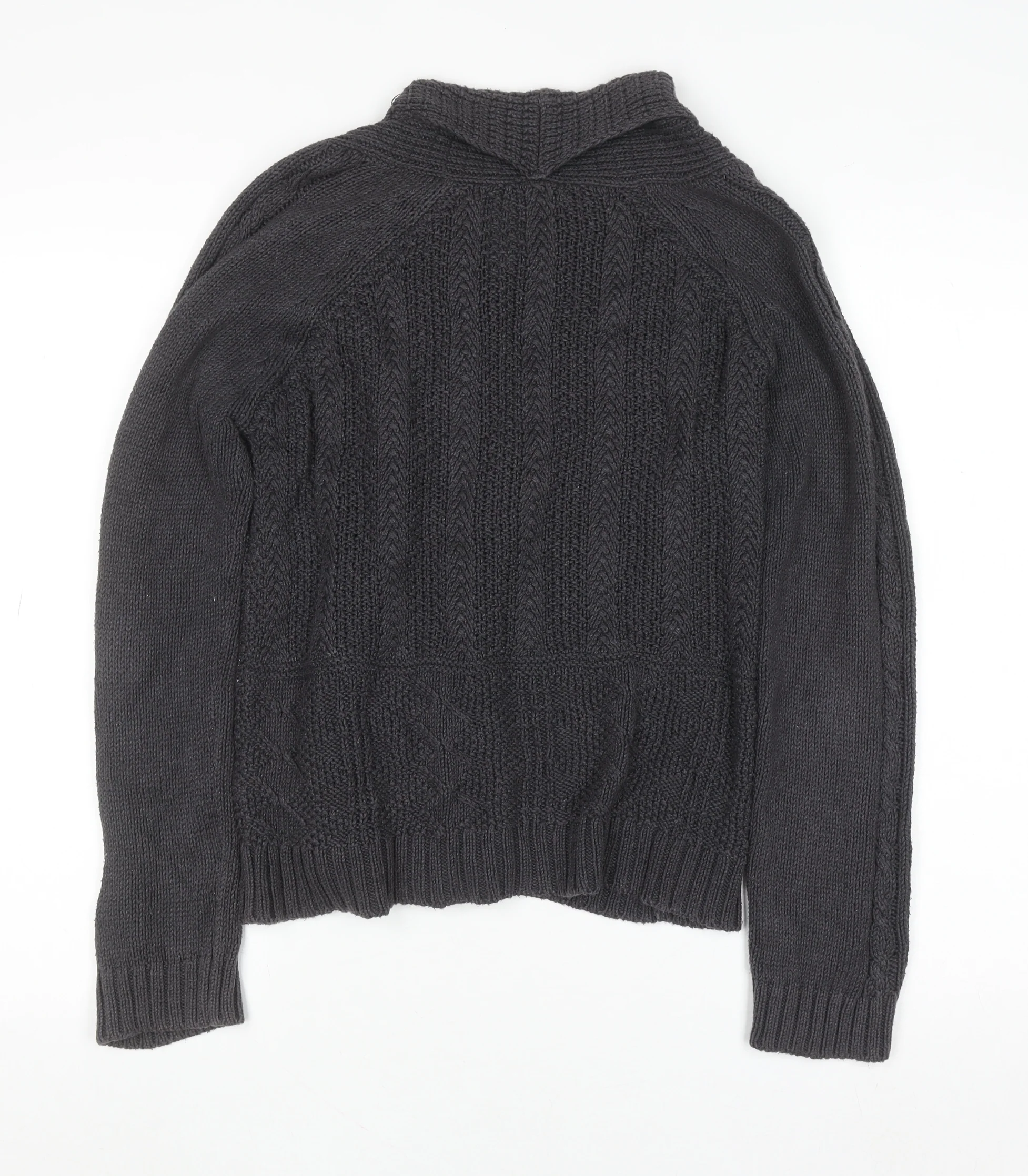 Marks and Spencer Women’s Grey Cable Knit V-Neck Cardigan Size 8 - Image 3