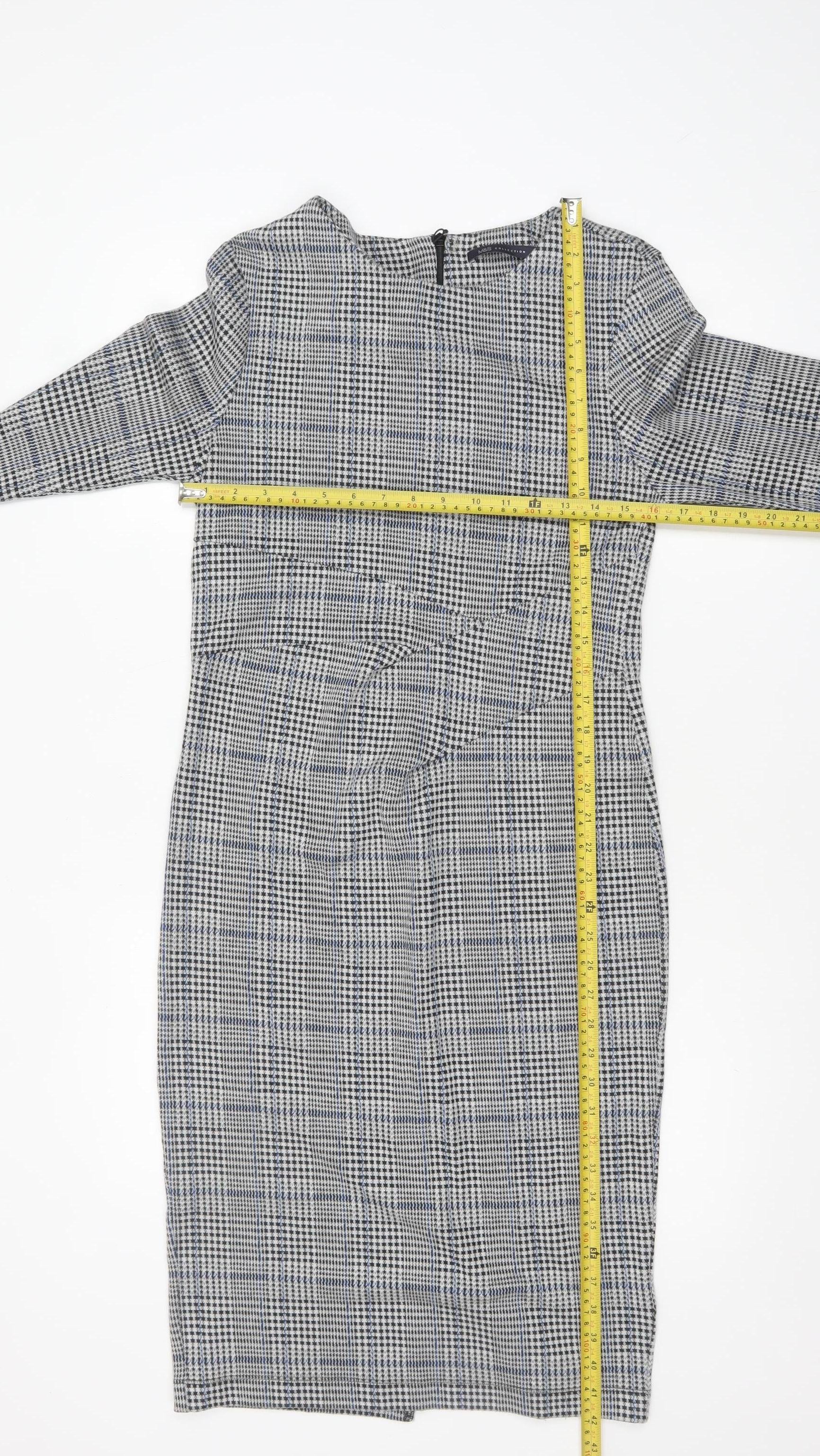Marks and Spencer Women’s Grey Check Sheath Dress Size 10 - Image 2