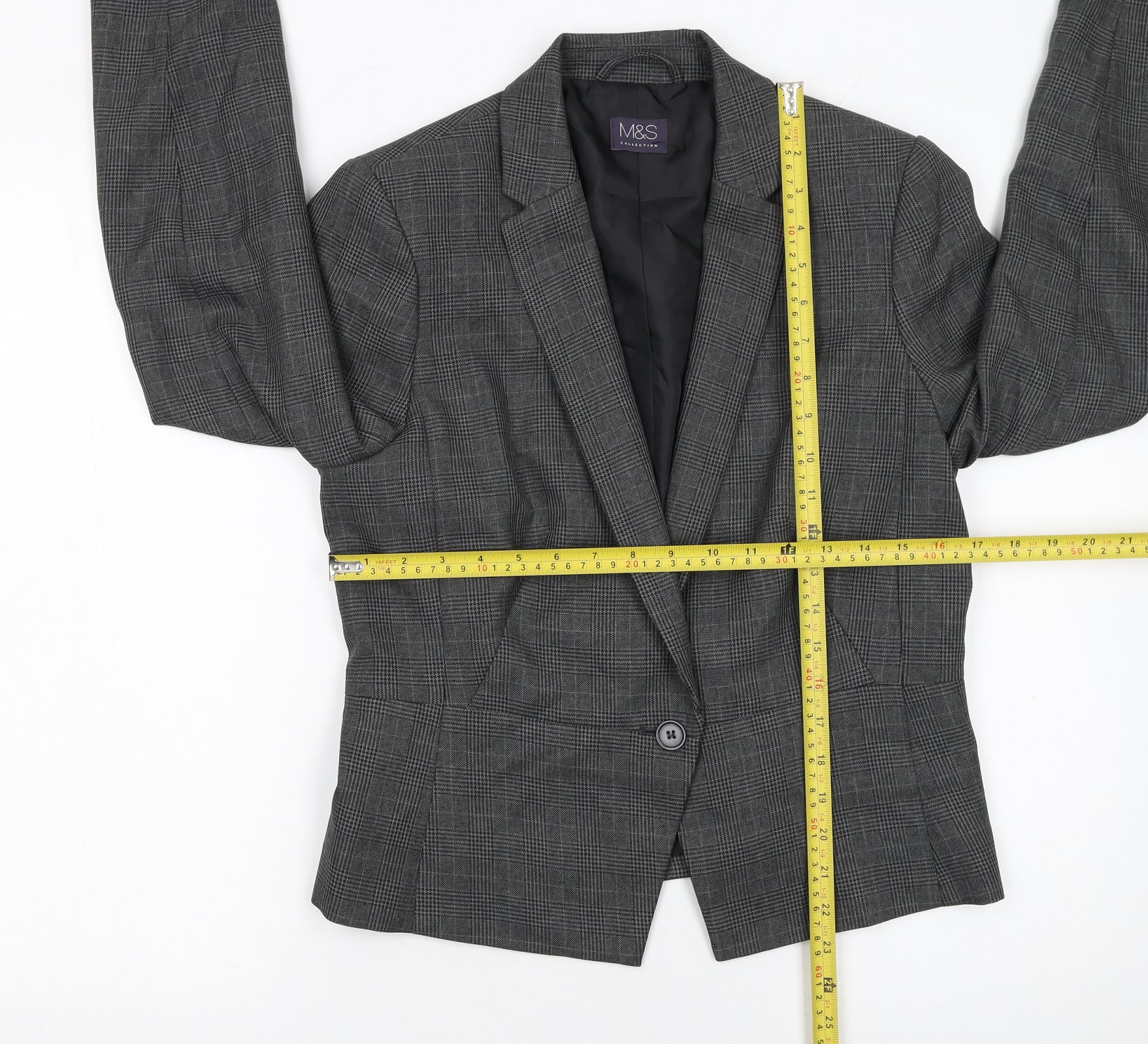 Marks and Spencer Women’s Grey Check Tailored Blazer UK 12 - Image 2